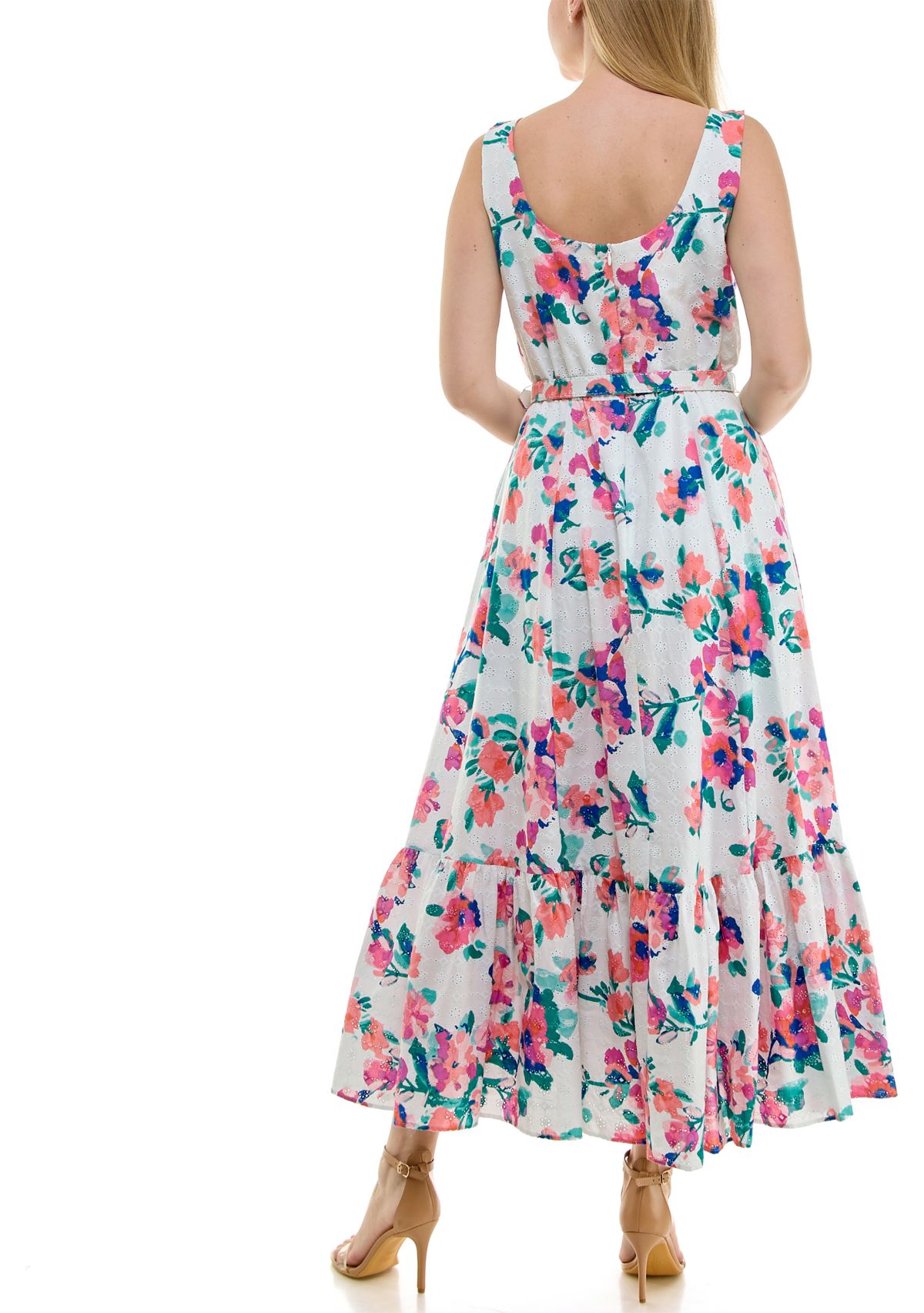 Womens Belted Scoop Neck Dress