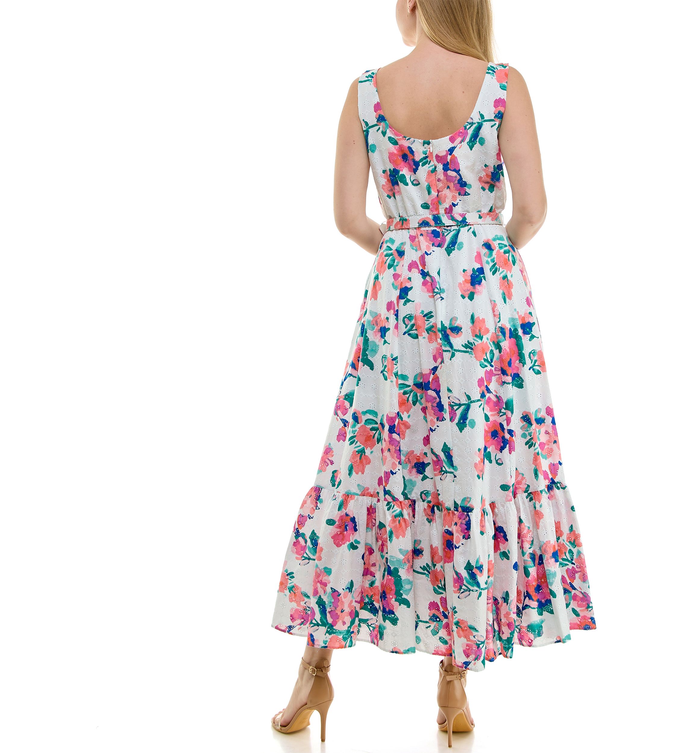 Womens Belted Scoop Neck Dress