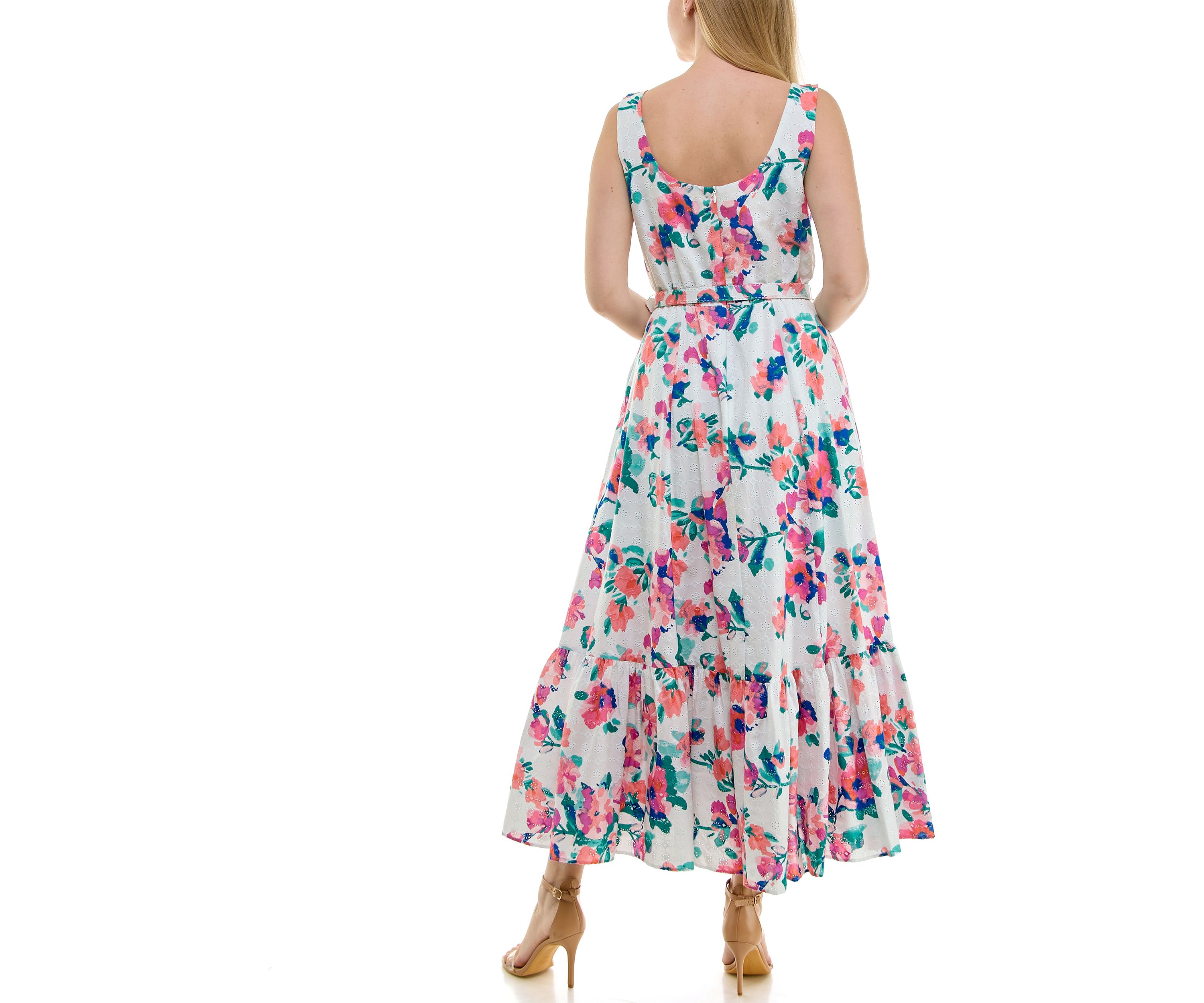 Womens Belted Scoop Neck Dress