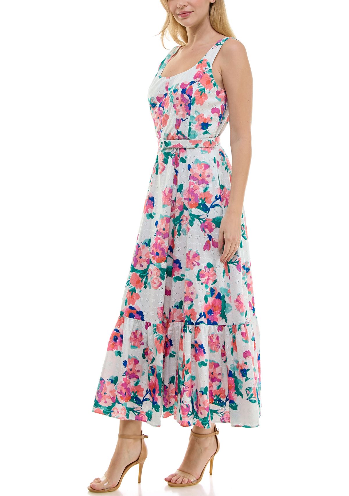 Womens Belted Scoop Neck Dress