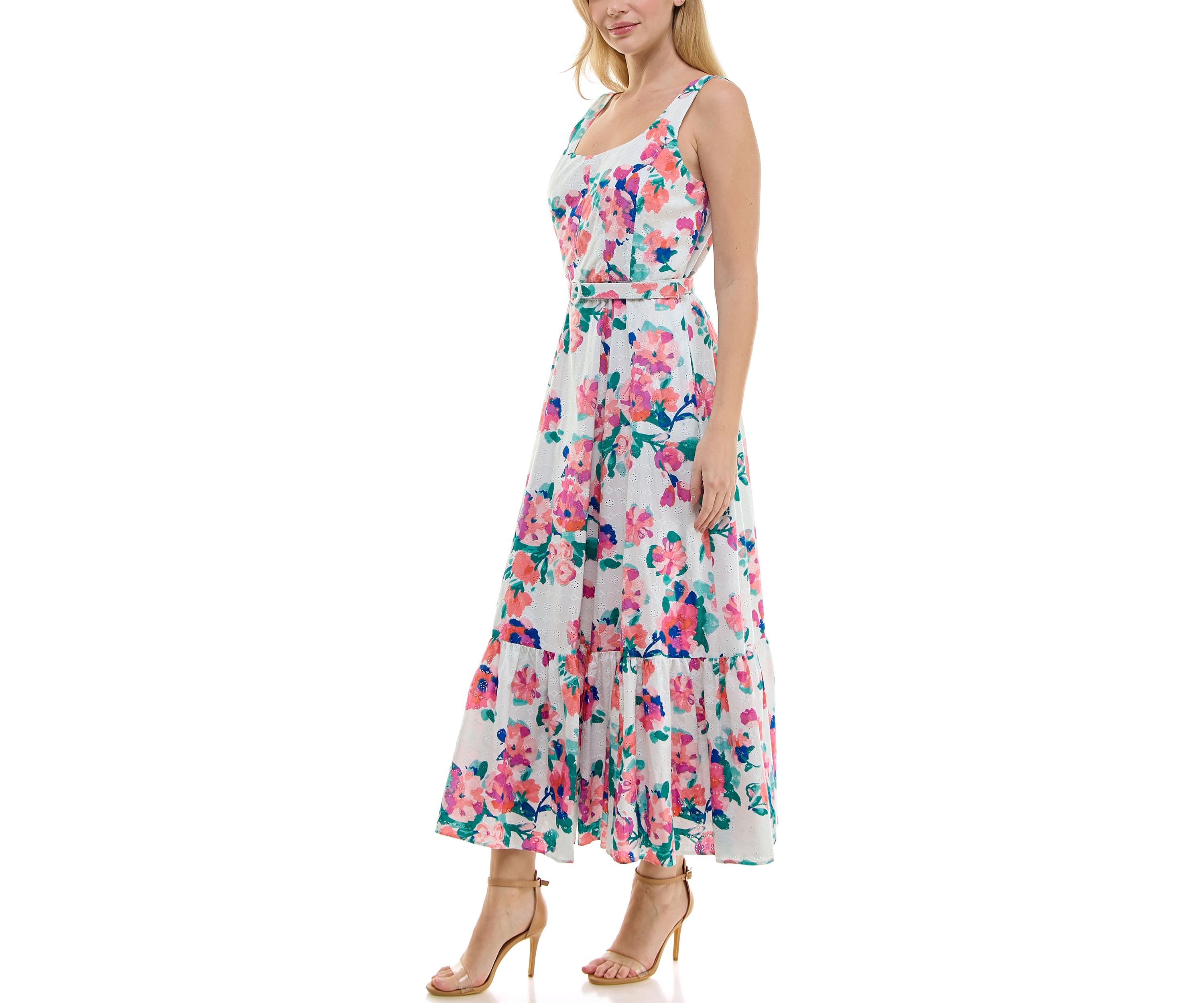 Womens Belted Scoop Neck Dress
