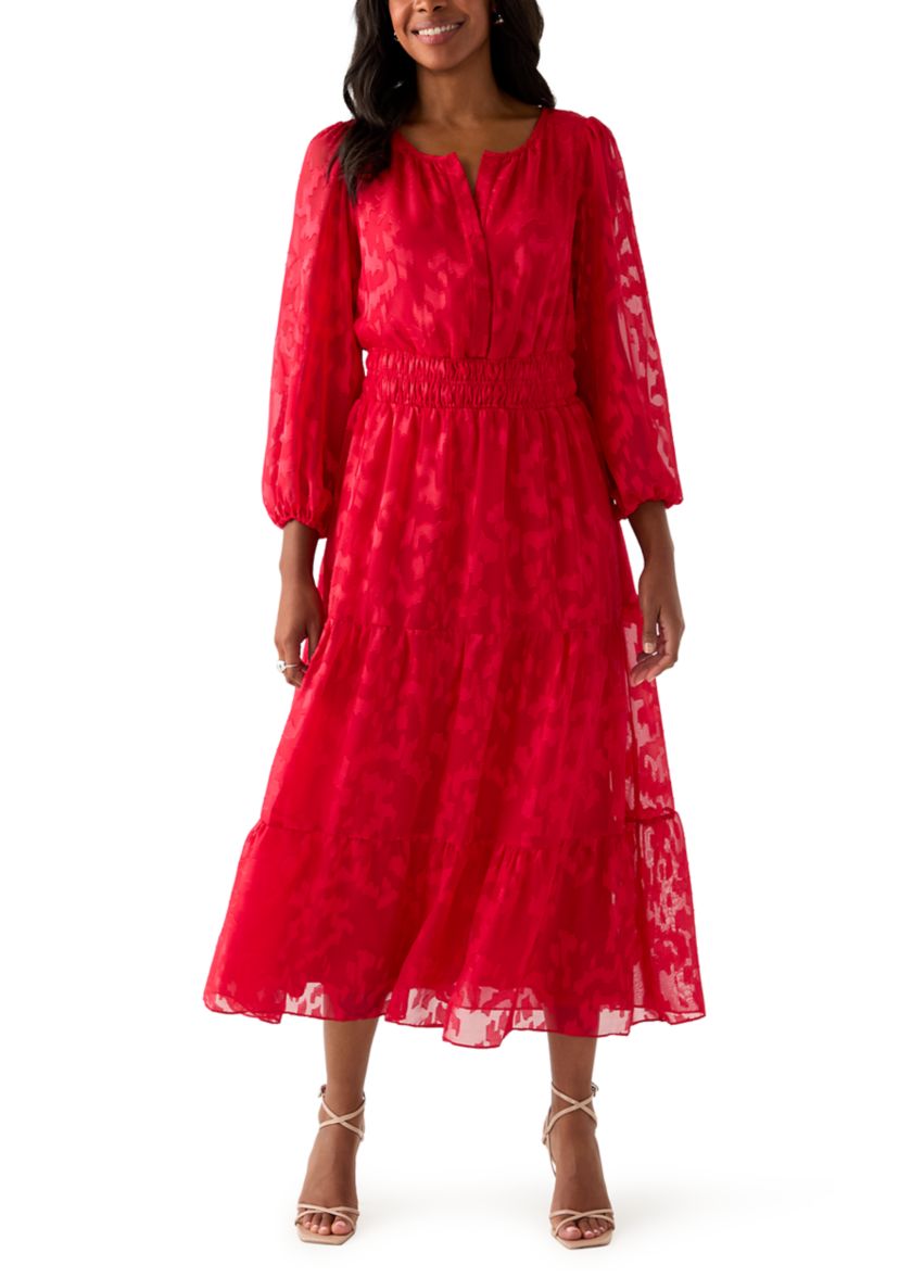 Womens Long Sleeve Solid Chiffon Maxi Dress