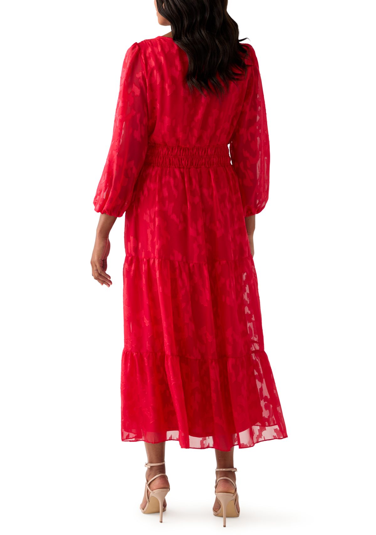 Womens Long Sleeve Solid Chiffon Maxi Dress