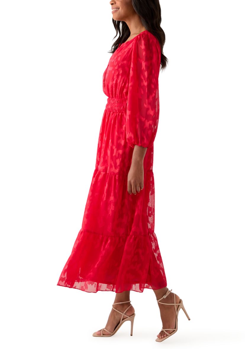Womens Long Sleeve Solid Chiffon Maxi Dress