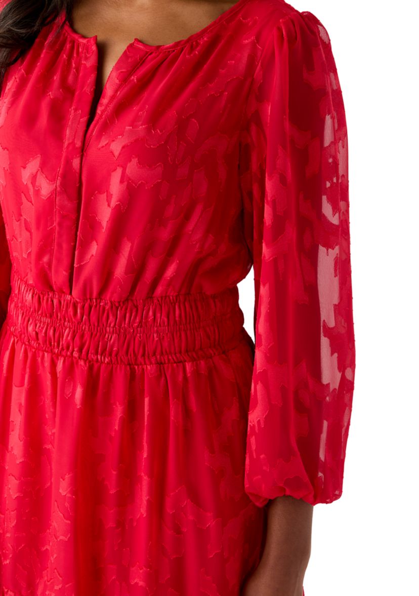 Womens Long Sleeve Solid Chiffon Maxi Dress