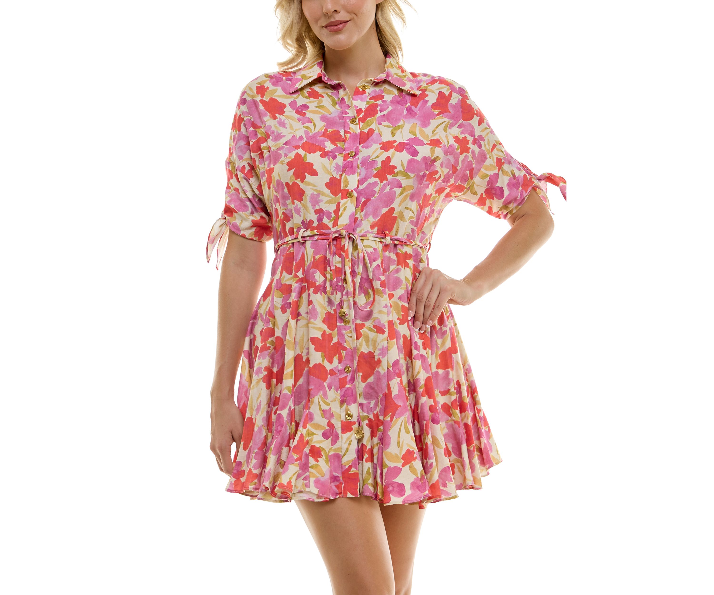 Womens Elbow Sleeve Floral Fit and Flare Dress