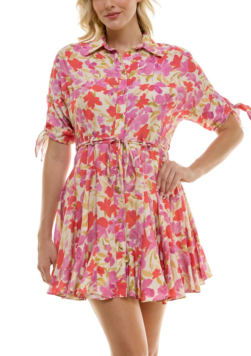 Womens Elbow Sleeve Floral Fit and Flare Dress
