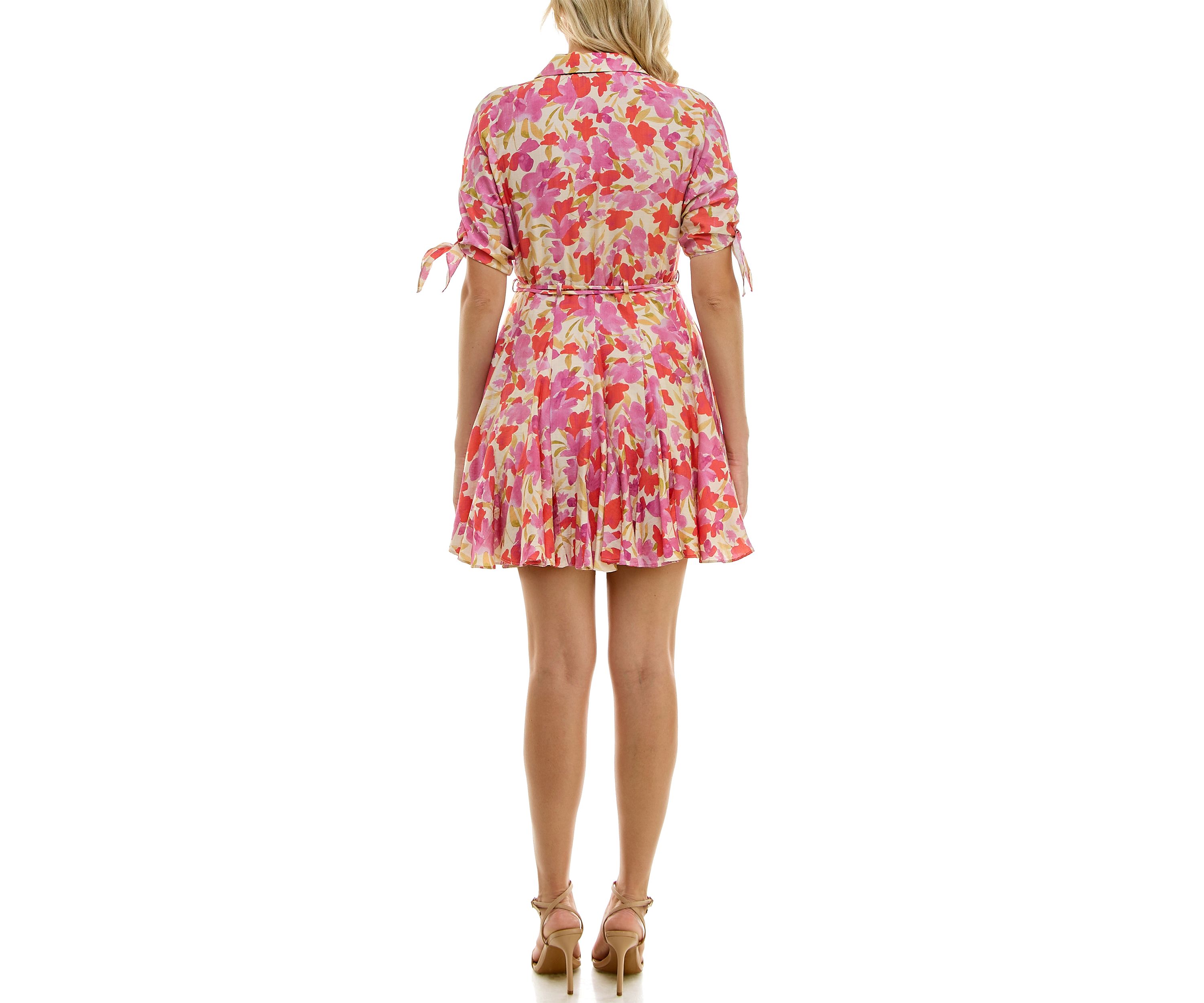 Womens Elbow Sleeve Floral Fit and Flare Dress