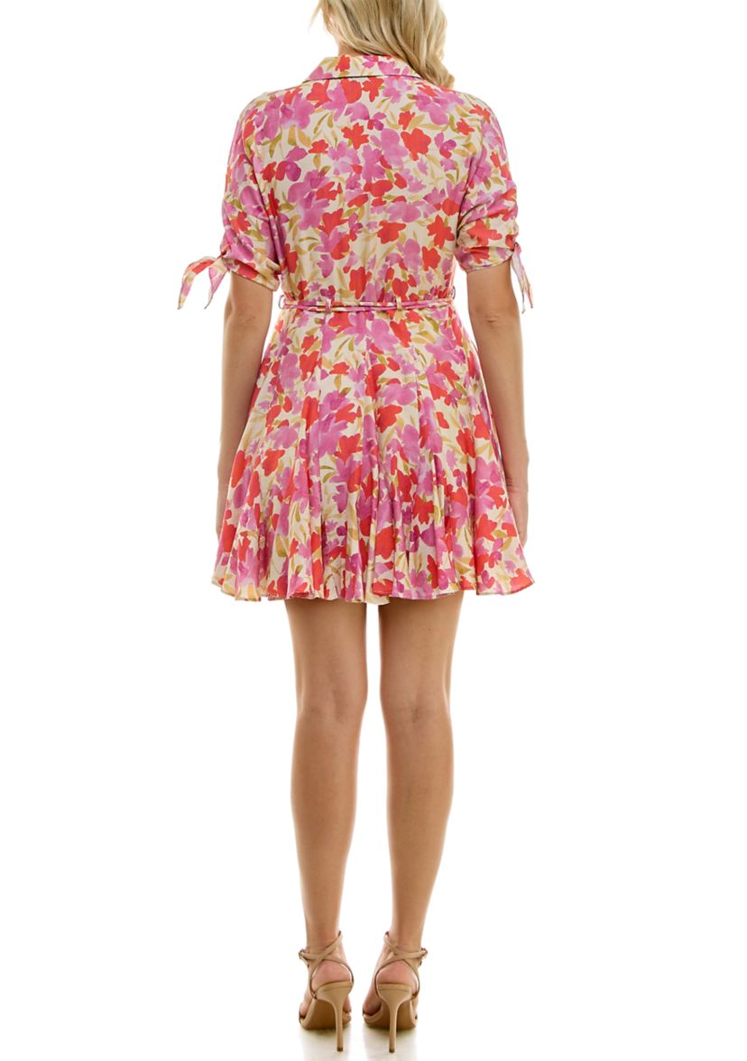 Womens Elbow Sleeve Floral Fit and Flare Dress
