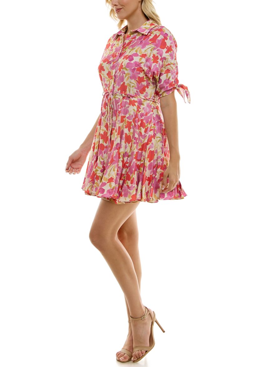 Womens Elbow Sleeve Floral Fit and Flare Dress