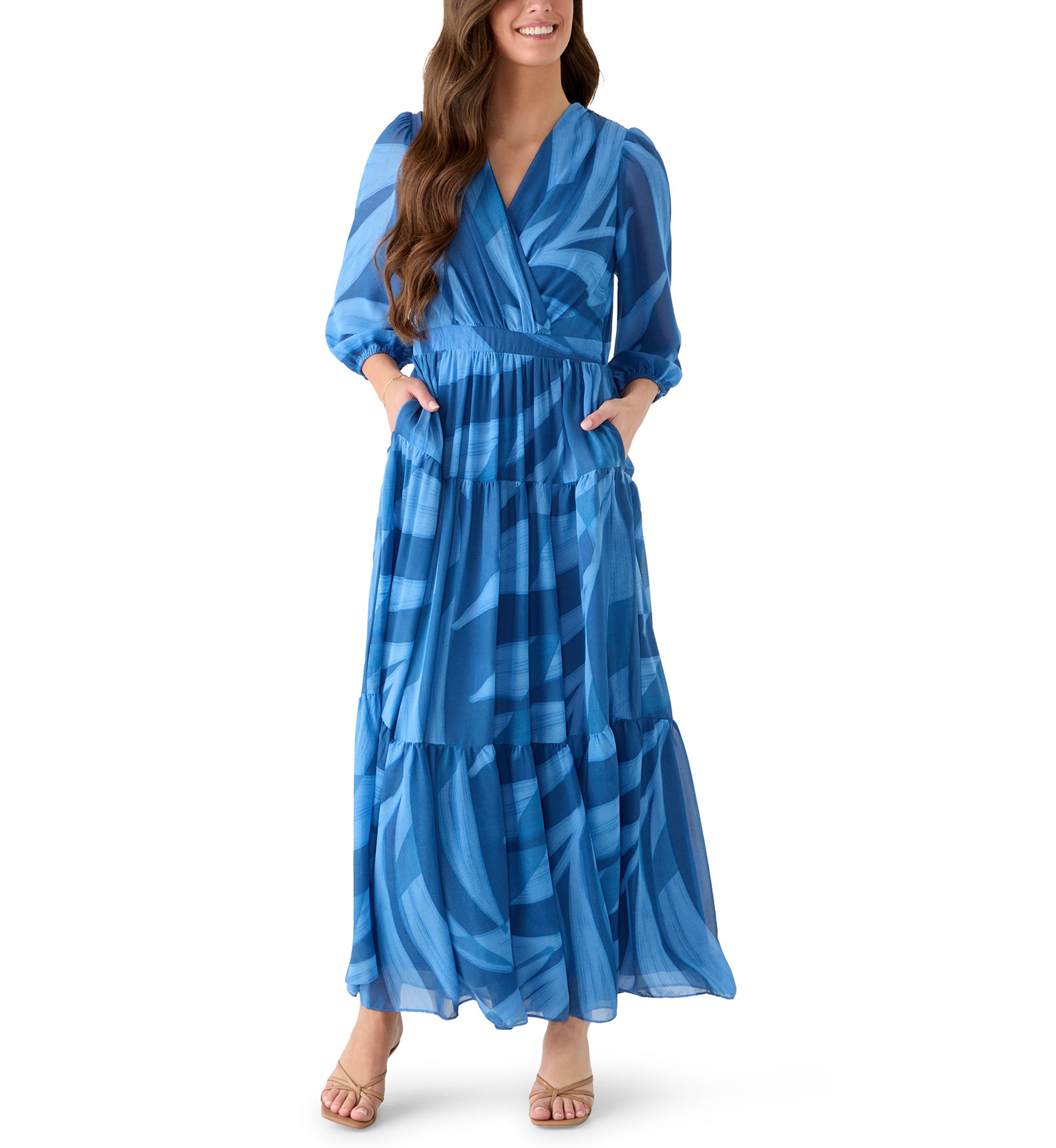 accessories navy blue dress Women's Light Blue Smocked Tiered Short Puff Sleeve Maxi Dress main image 1