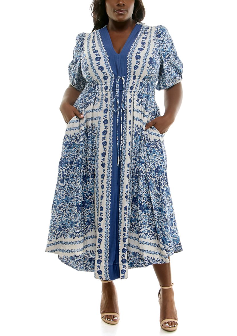 women's taylor puff sleeve fit & flare maxi dress Taylor Plus Size Puff Sleeve V-Neck Fit and Flare Dress