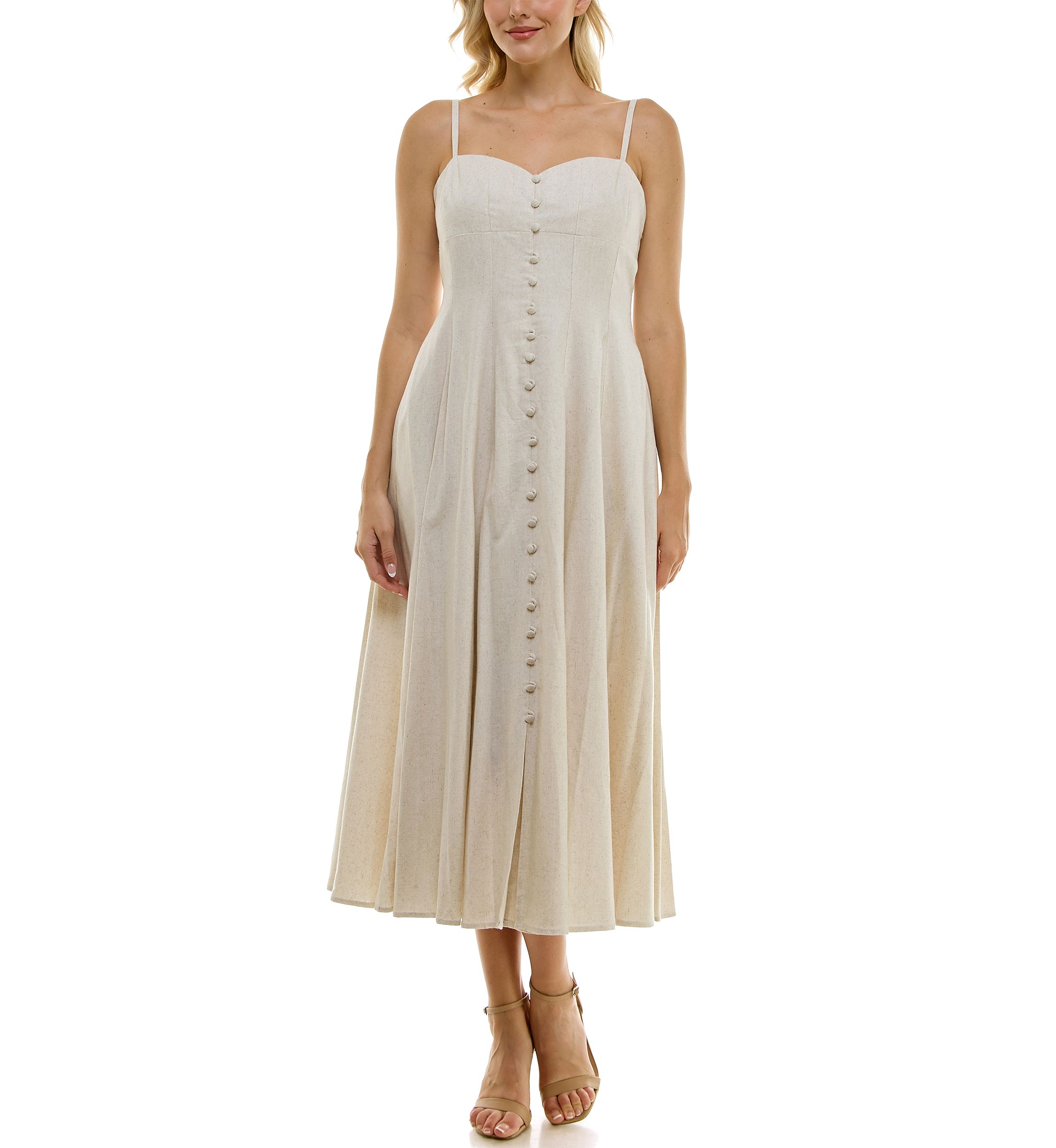 Womens Spaghetti Strap Button Front Dress