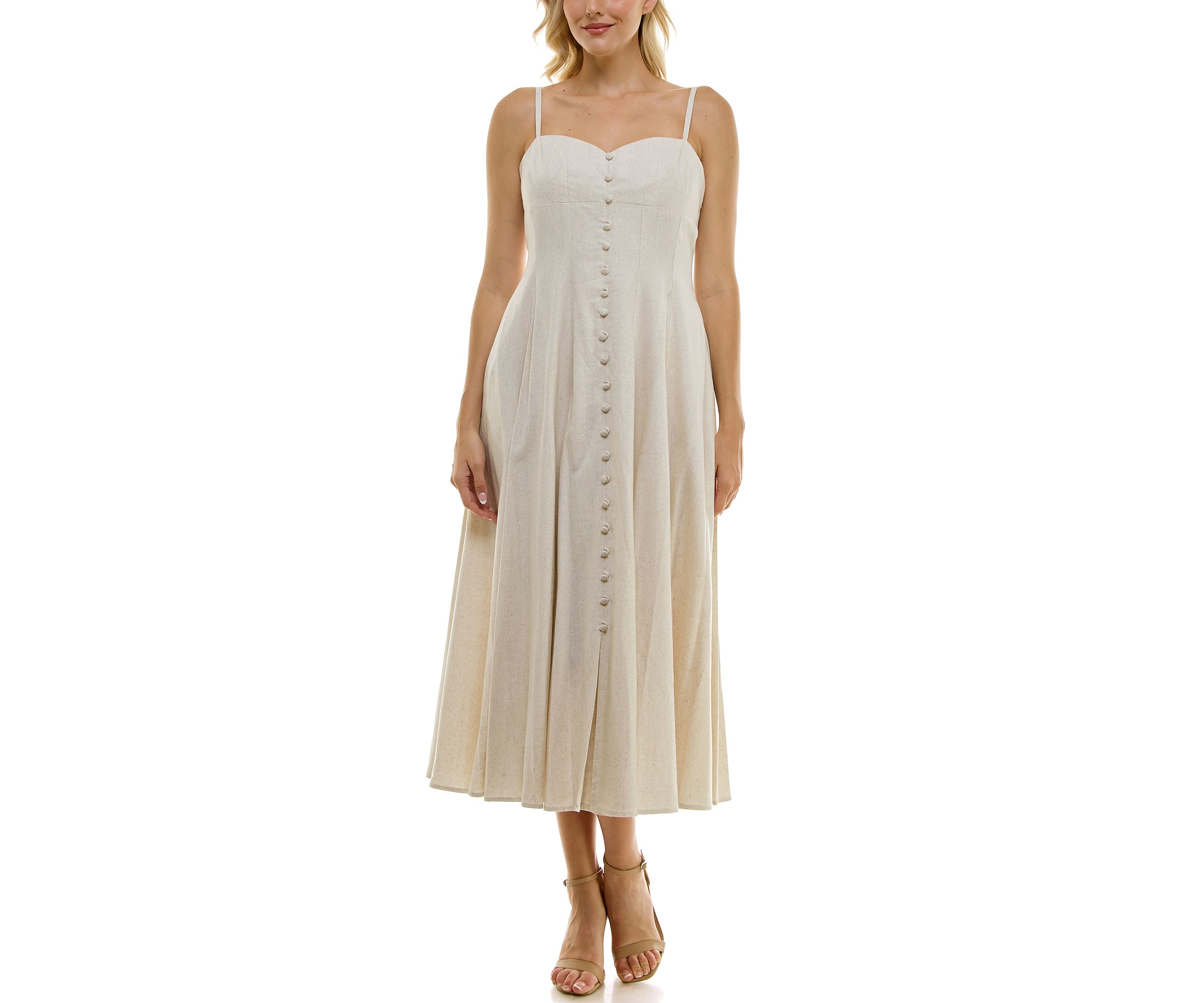 Womens Spaghetti Strap Button Front Dress