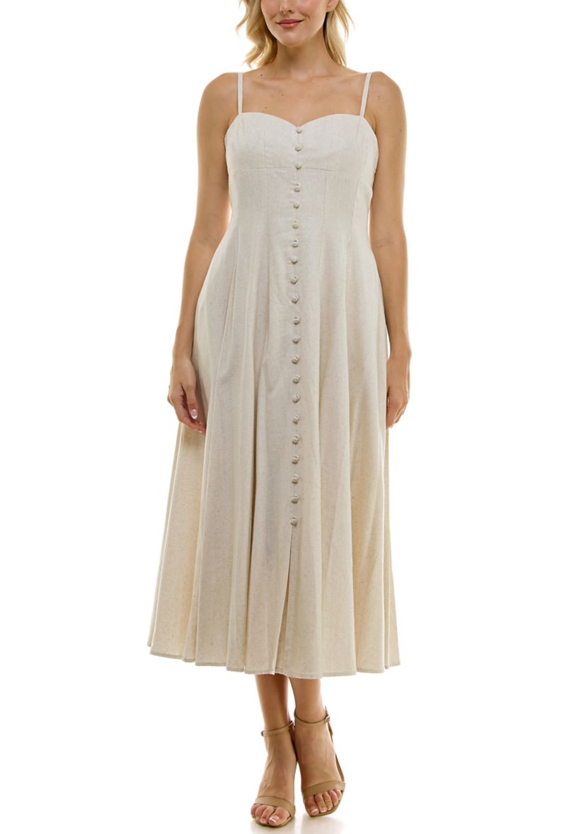 Womens Spaghetti Strap Button Front Dress