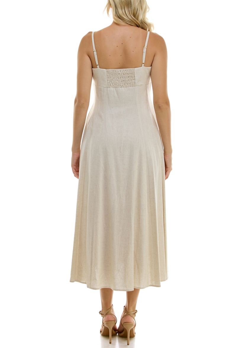 Womens Spaghetti Strap Button Front Dress