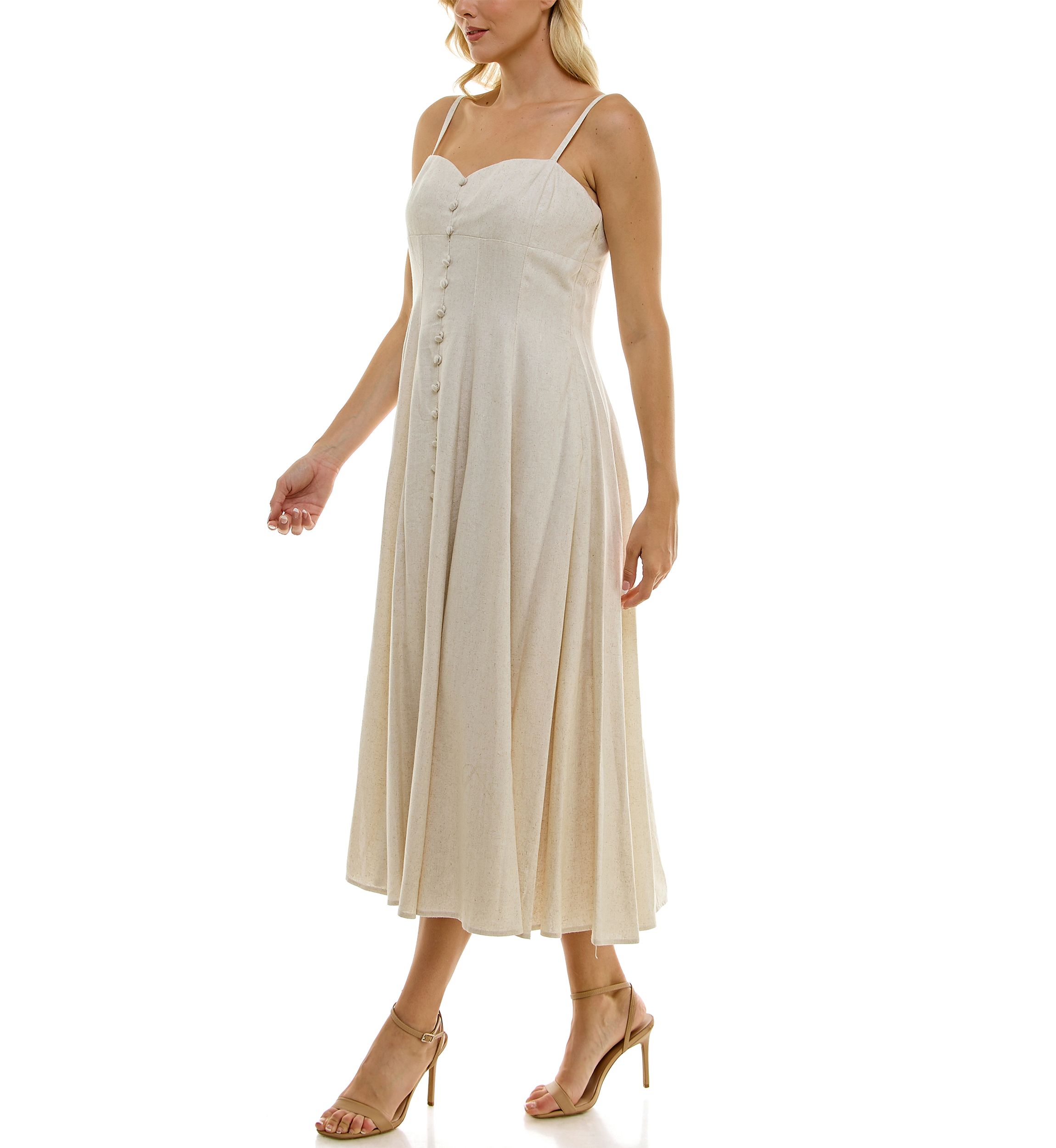 Womens Spaghetti Strap Button Front Dress