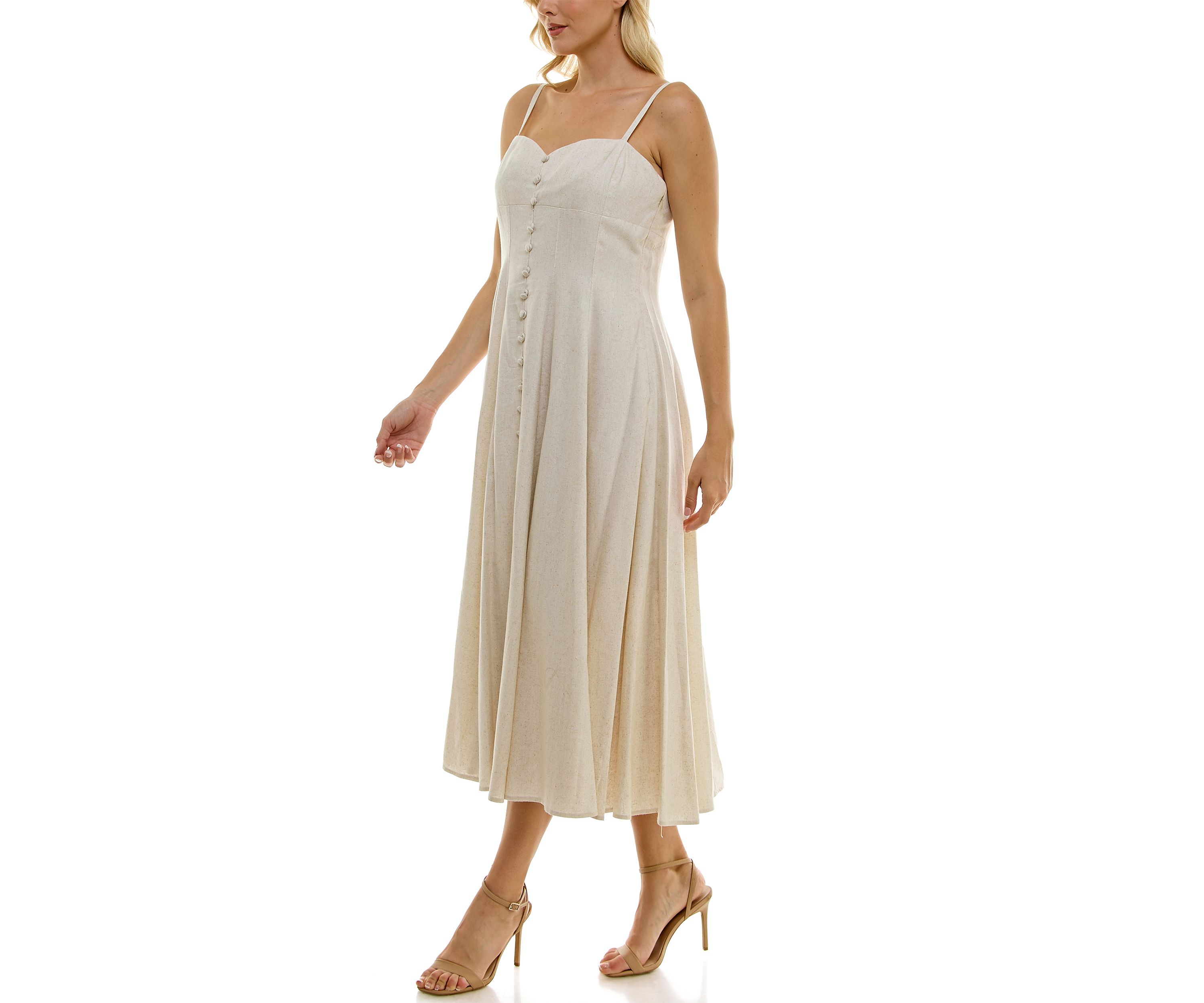 Womens Spaghetti Strap Button Front Dress