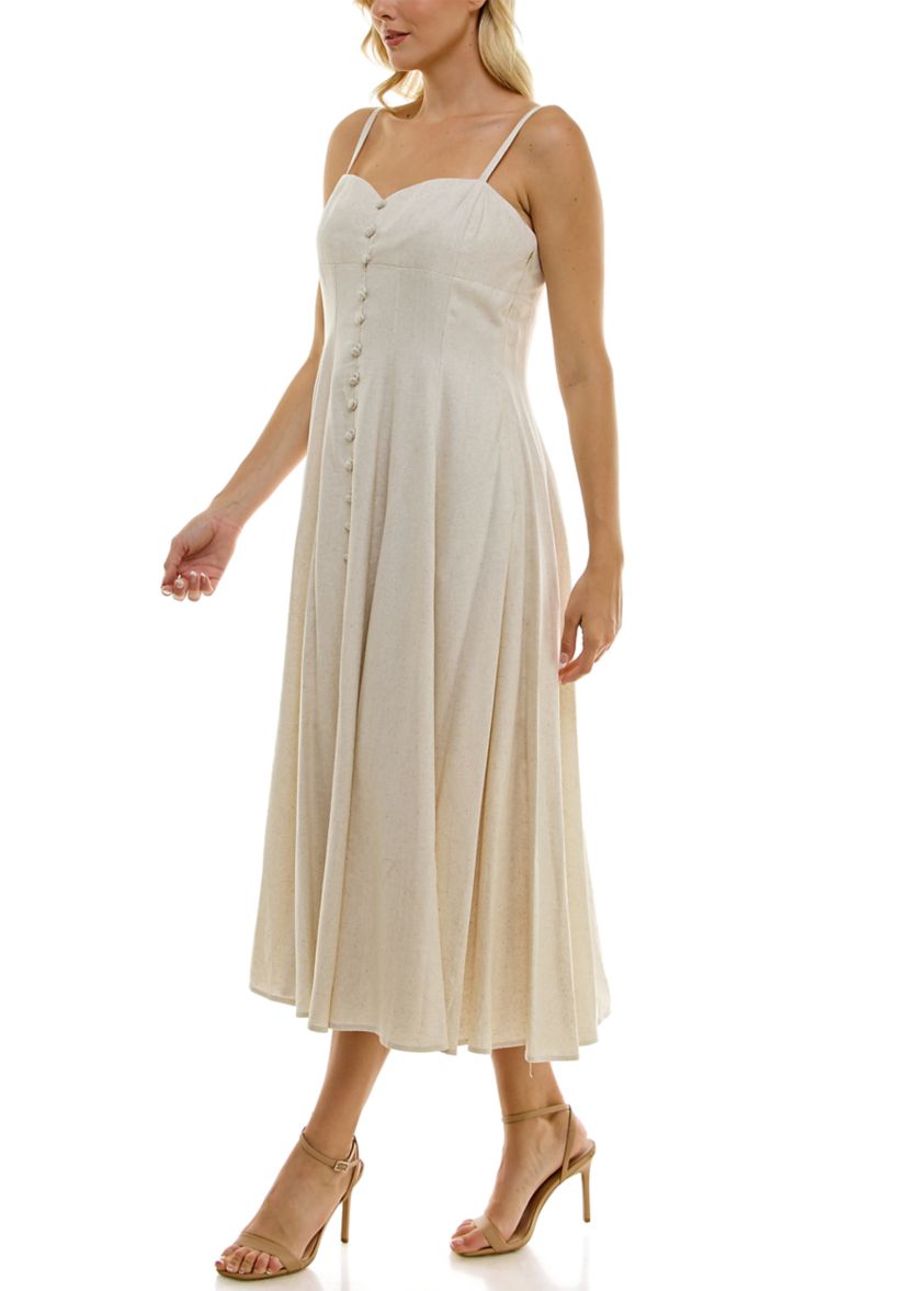 Womens Spaghetti Strap Button Front Dress