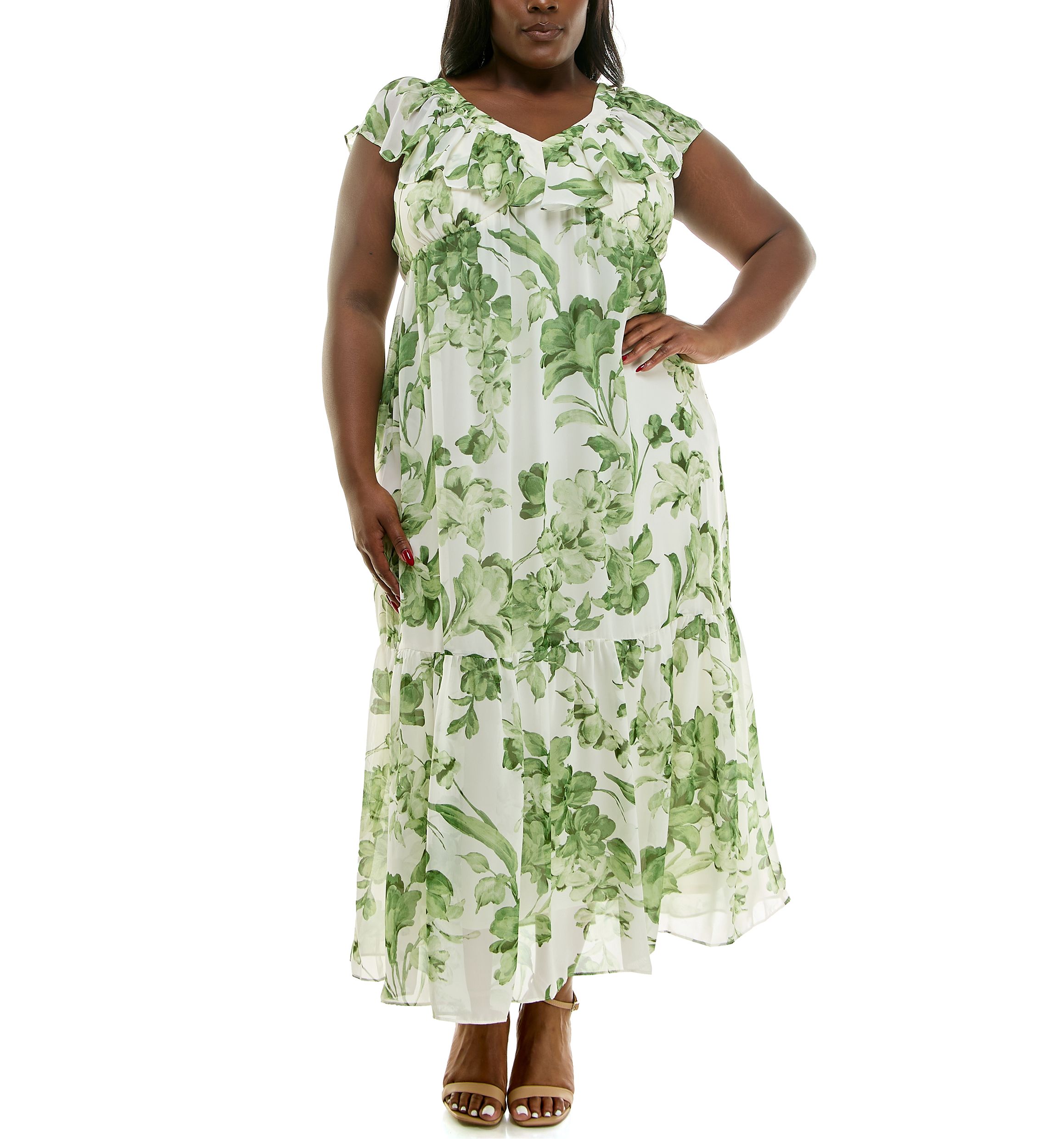 Plus Size Ruffle V-Neck Dress