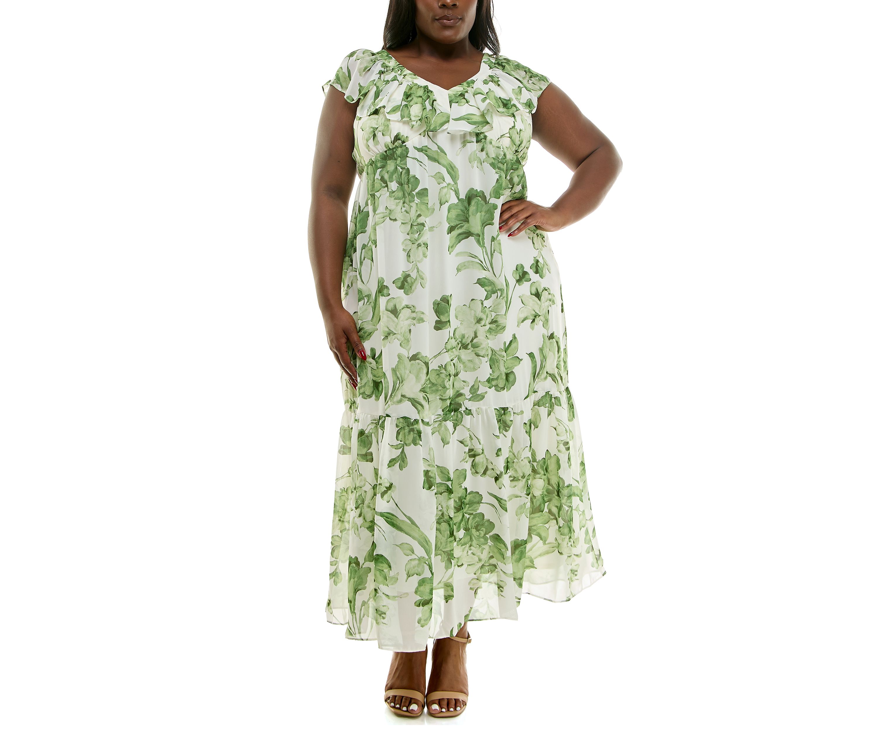 Plus Size Ruffle V-Neck Dress