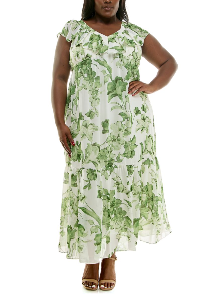 Plus Size Ruffle V-Neck Dress