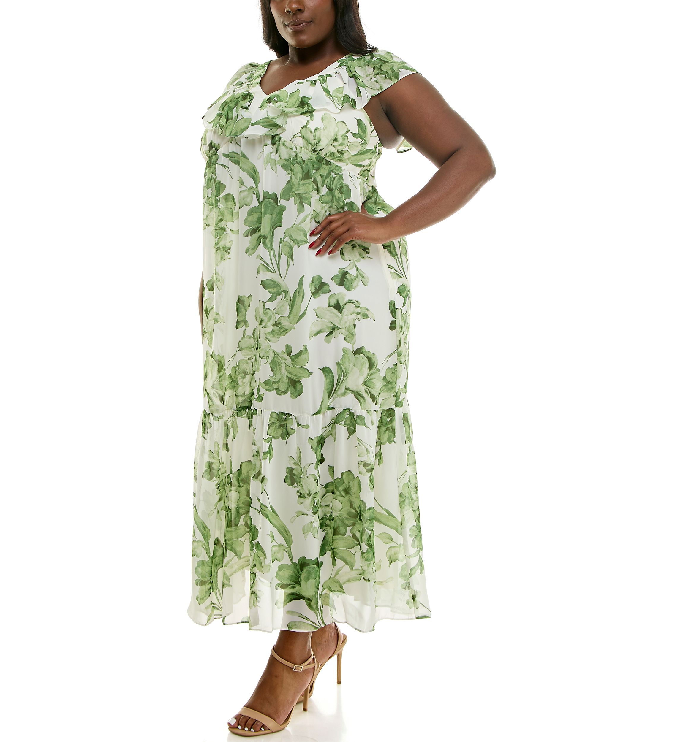 Plus Size Ruffle V-Neck Dress