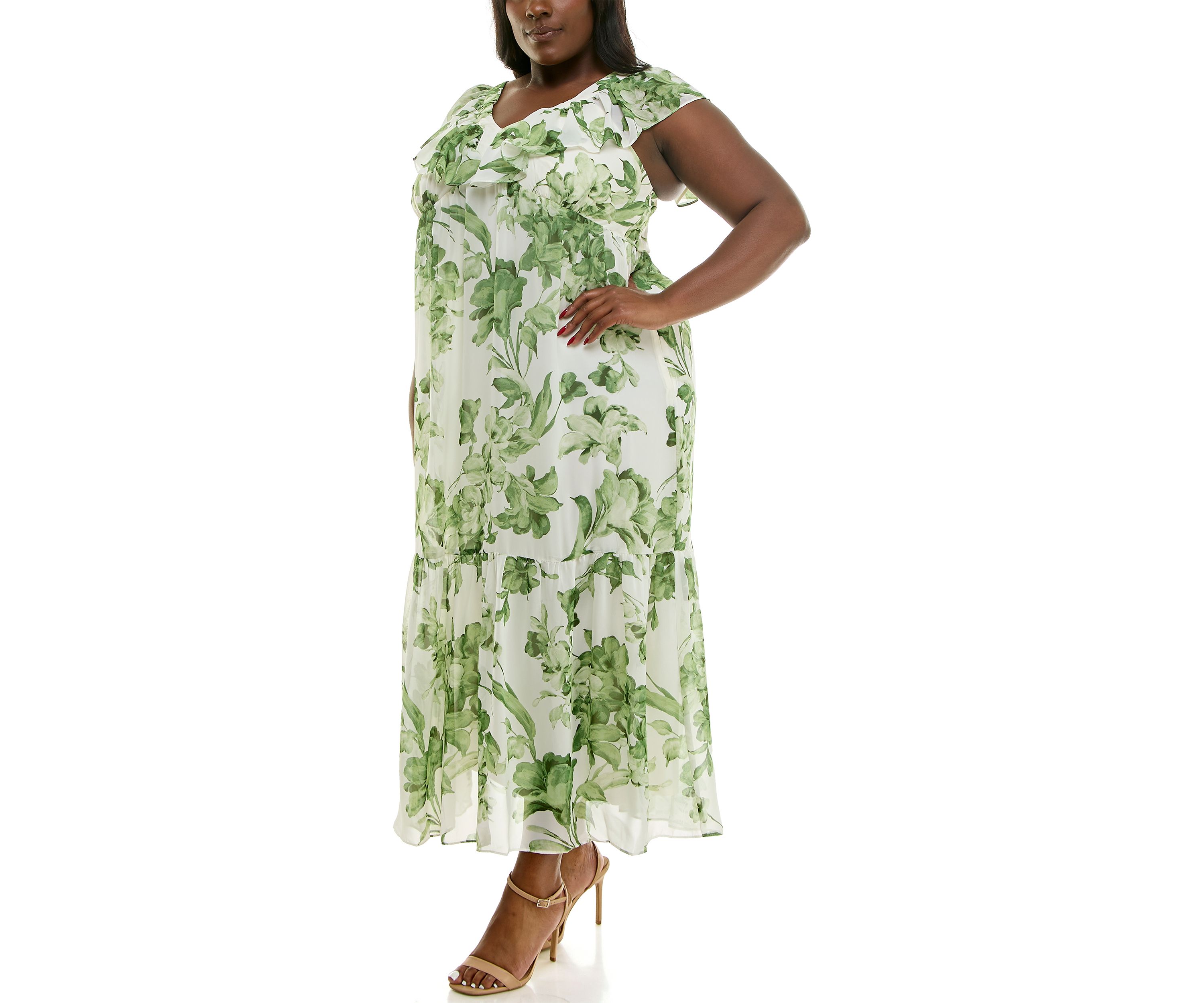 Plus Size Ruffle V-Neck Dress
