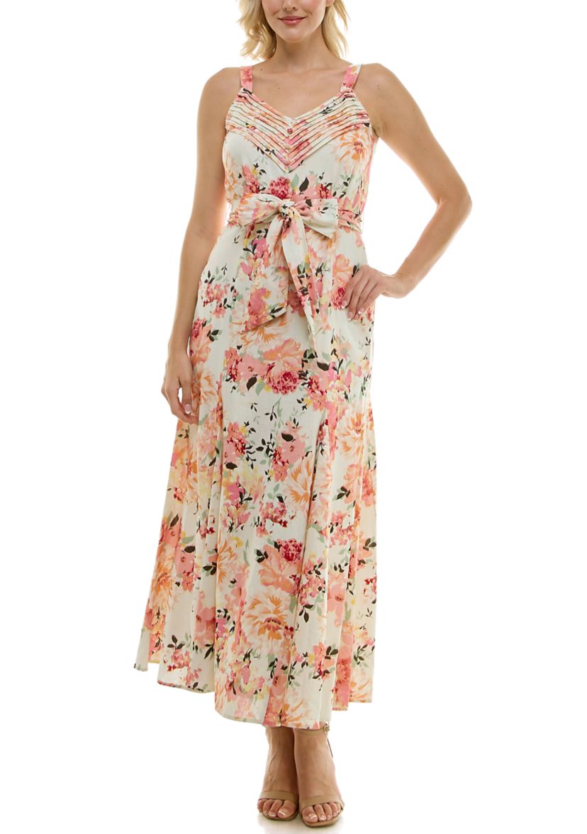 Womens Pleated V Neck Fit & Flare Dress