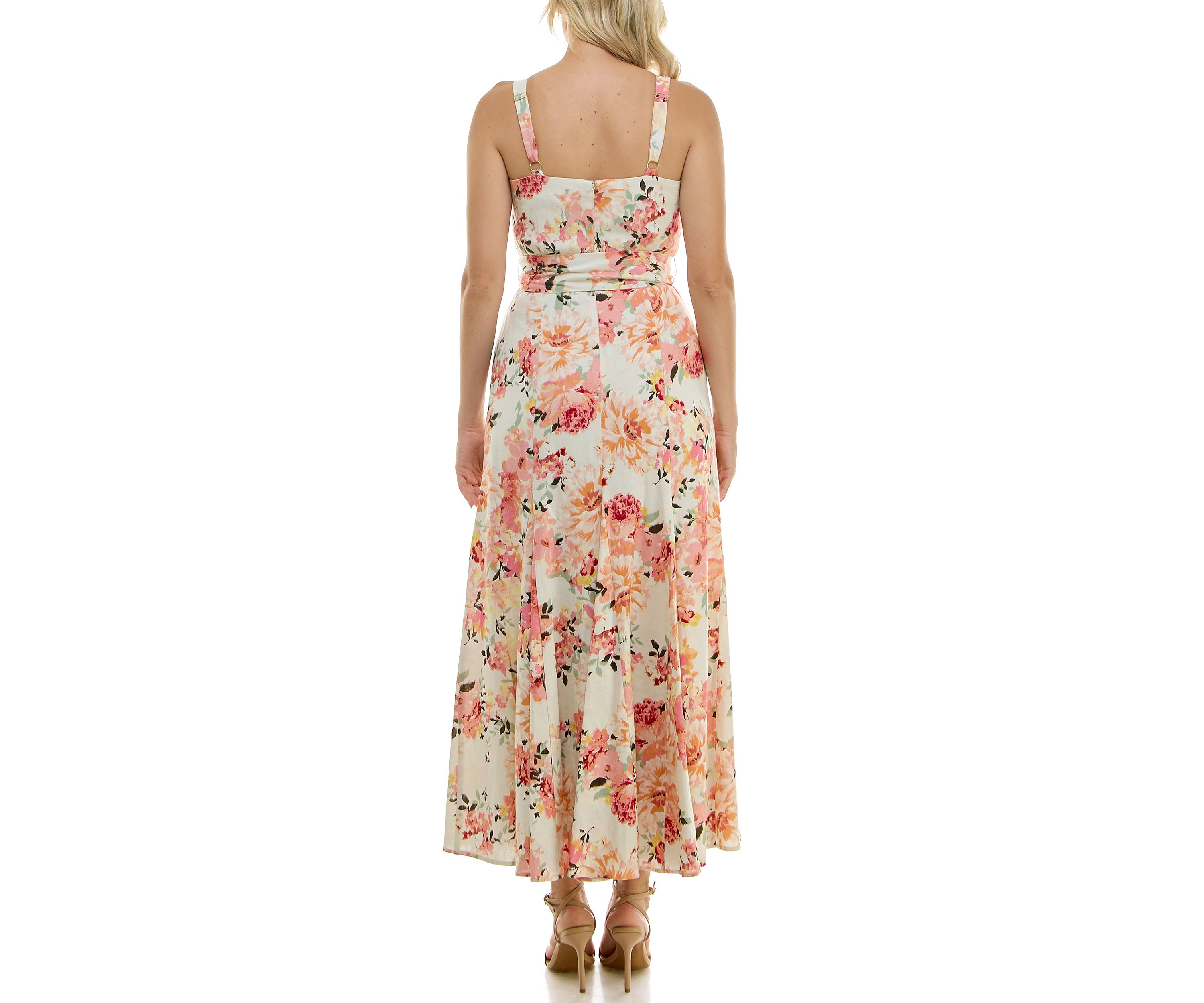 Womens Pleated V Neck Fit & Flare Dress