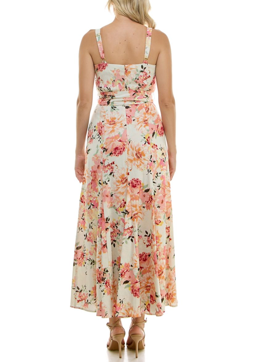 Womens Pleated V Neck Fit & Flare Dress