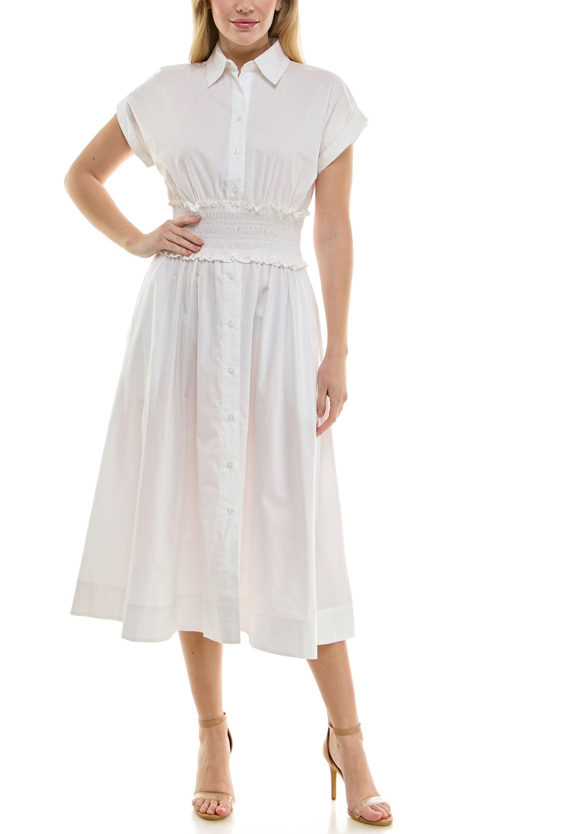 Womens Smocked Waist Shirt Dress