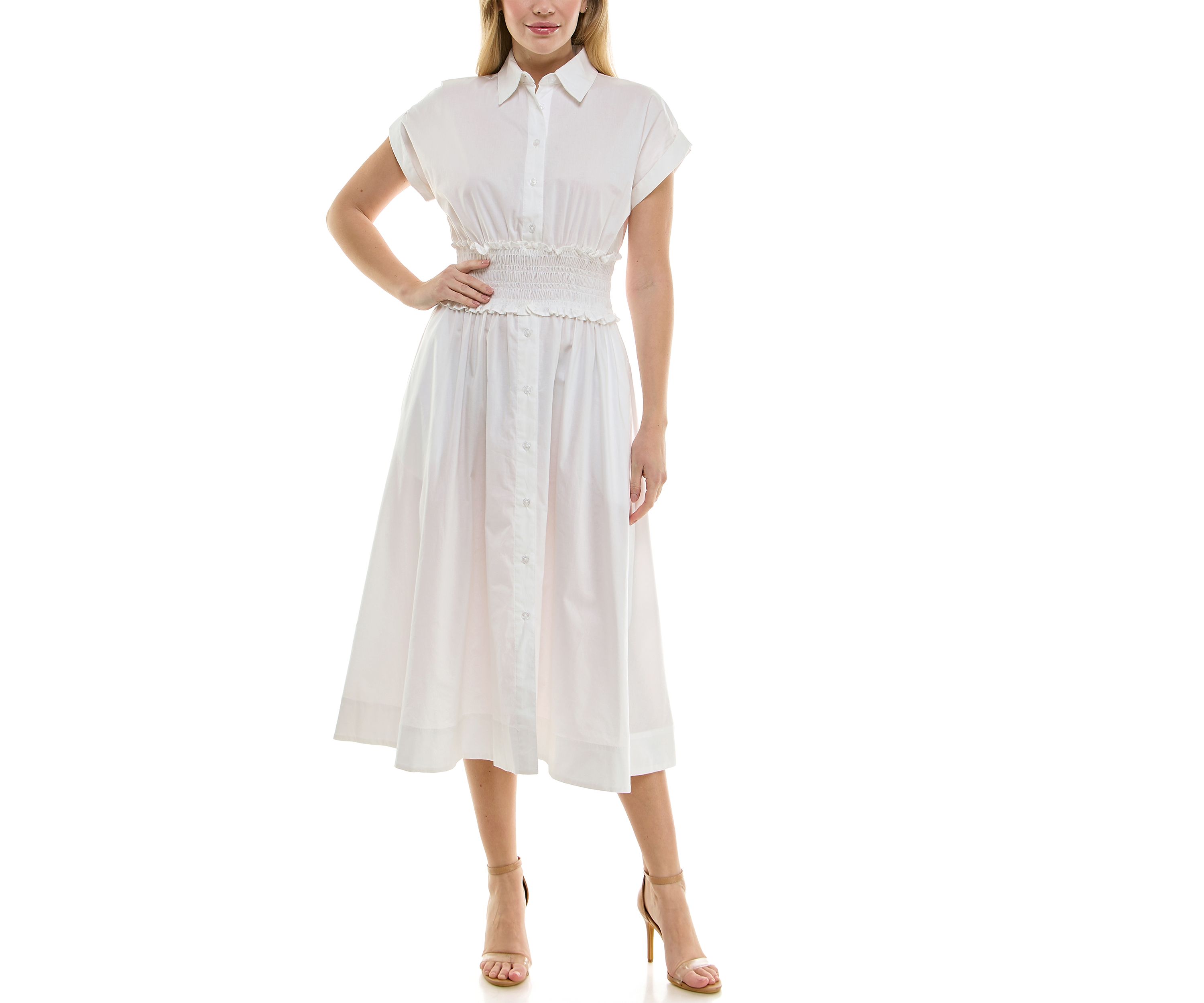 Womens Smocked Waist Shirt Dress