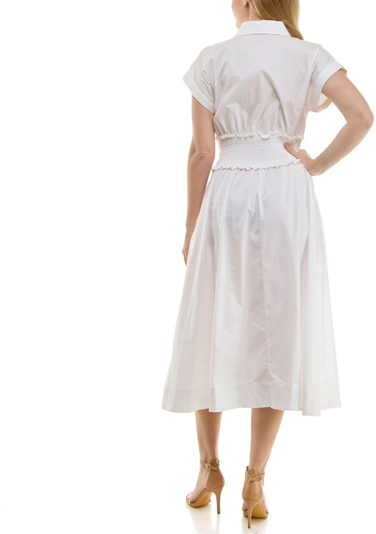 Womens Smocked Waist Shirt Dress