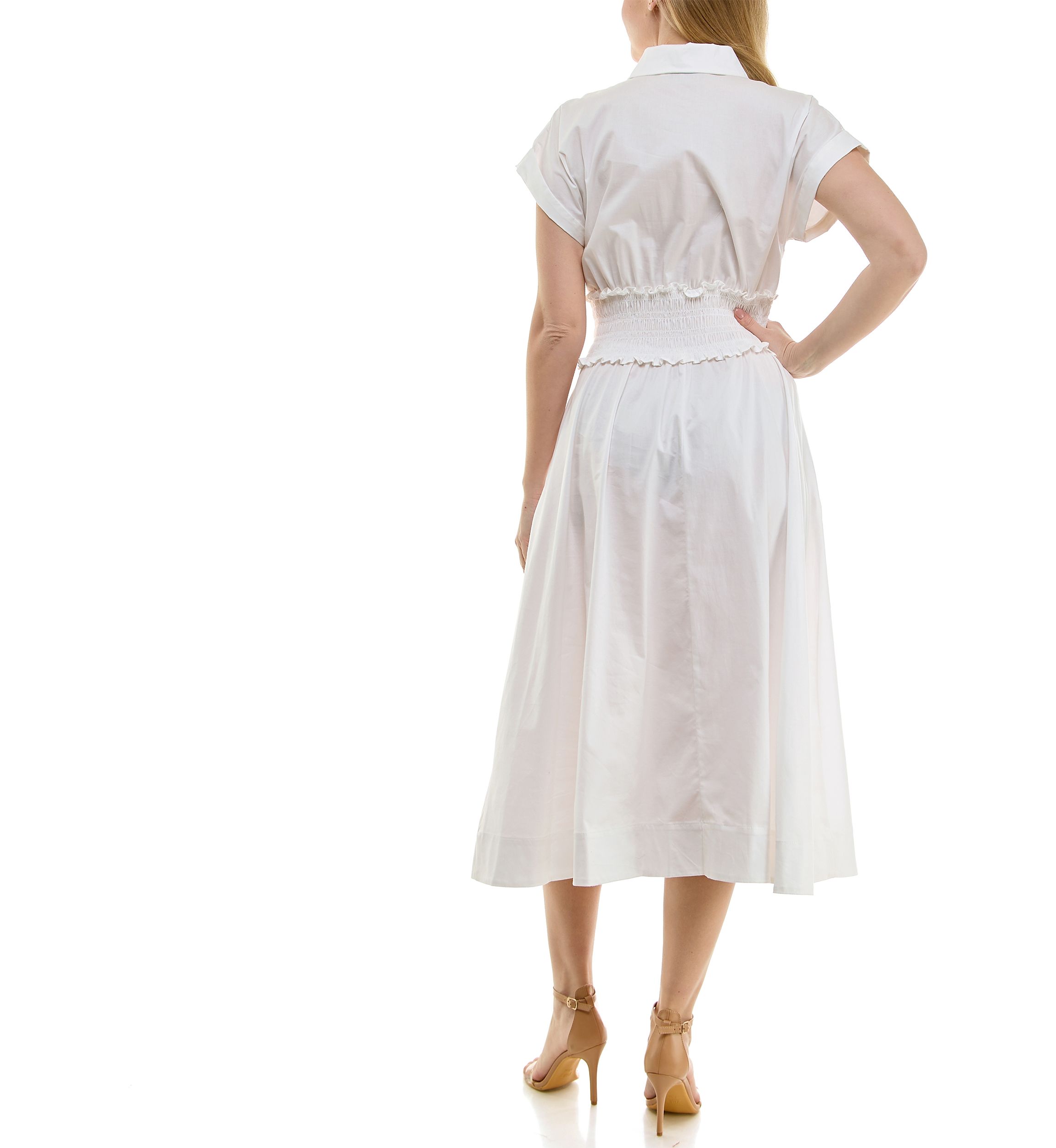 Womens Smocked Waist Shirt Dress