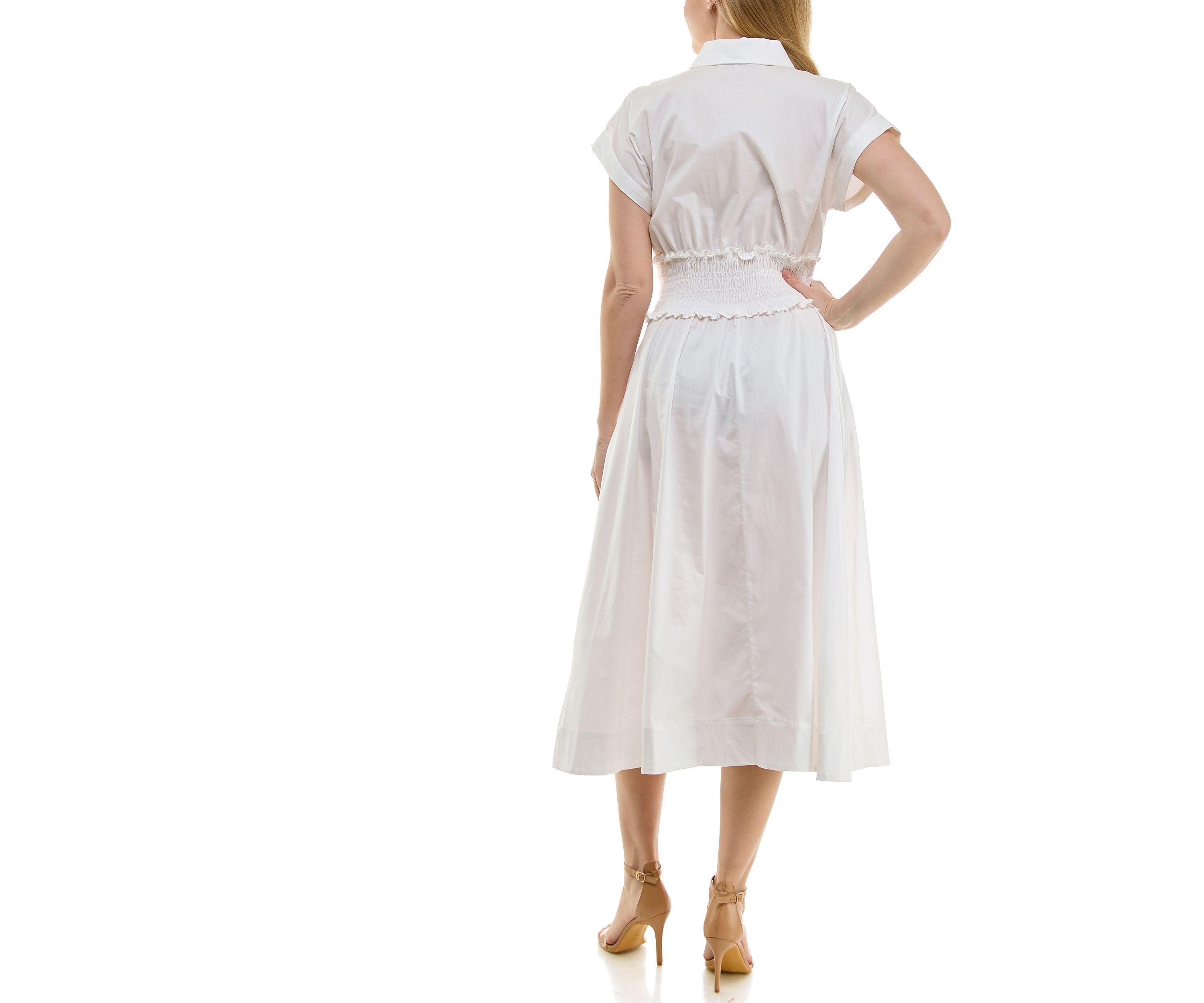 Womens Smocked Waist Shirt Dress
