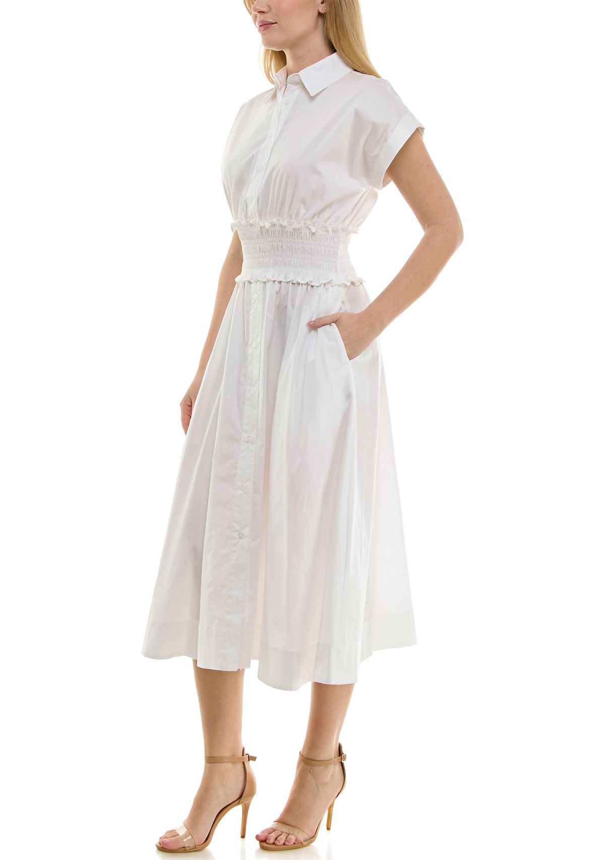 Womens Smocked Waist Shirt Dress