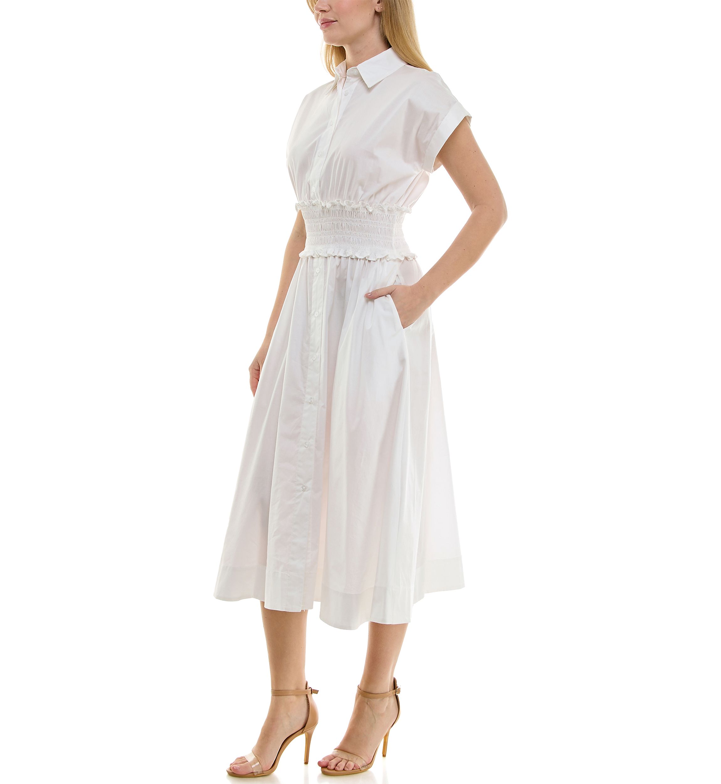 Womens Smocked Waist Shirt Dress