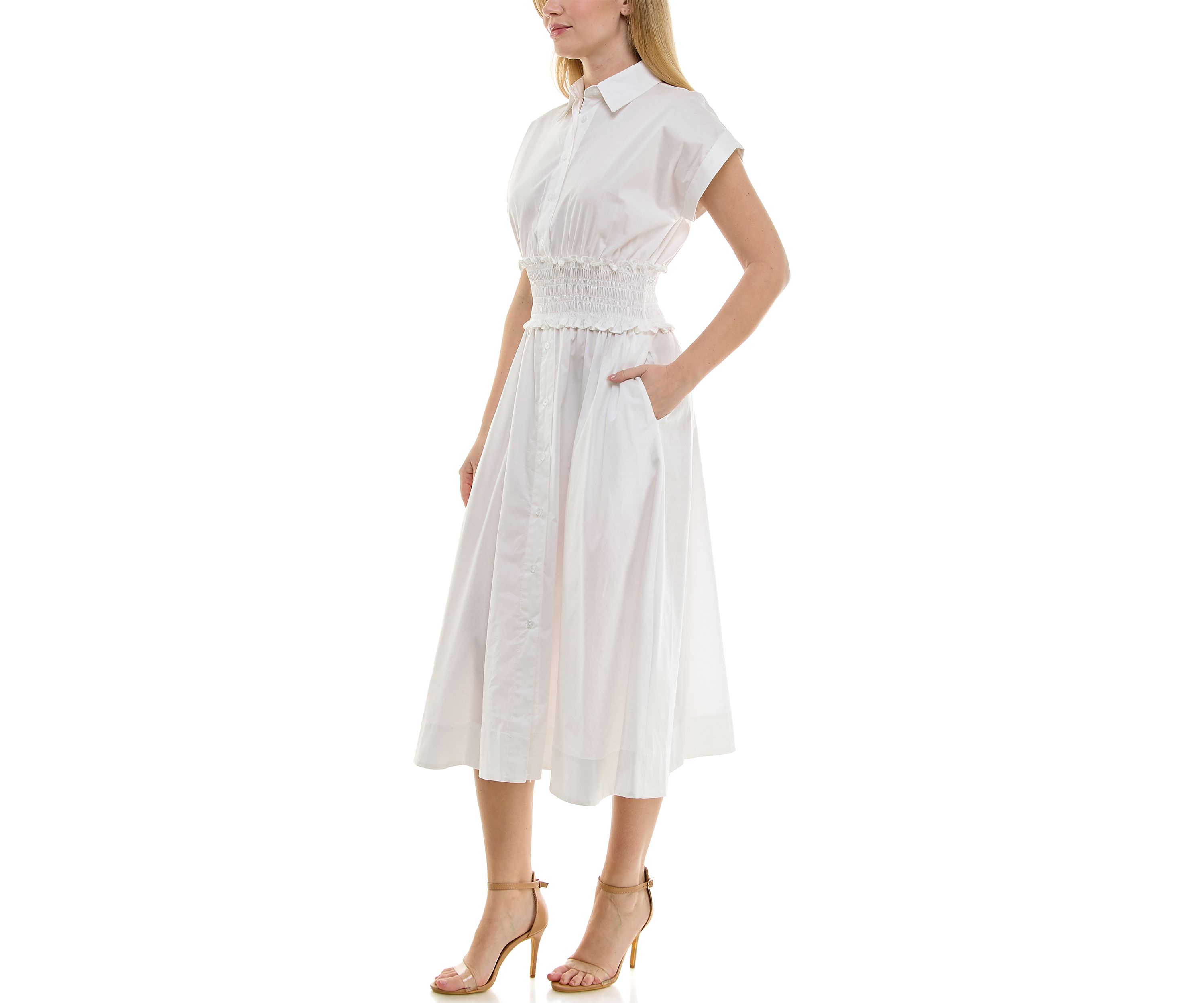 Womens Smocked Waist Shirt Dress