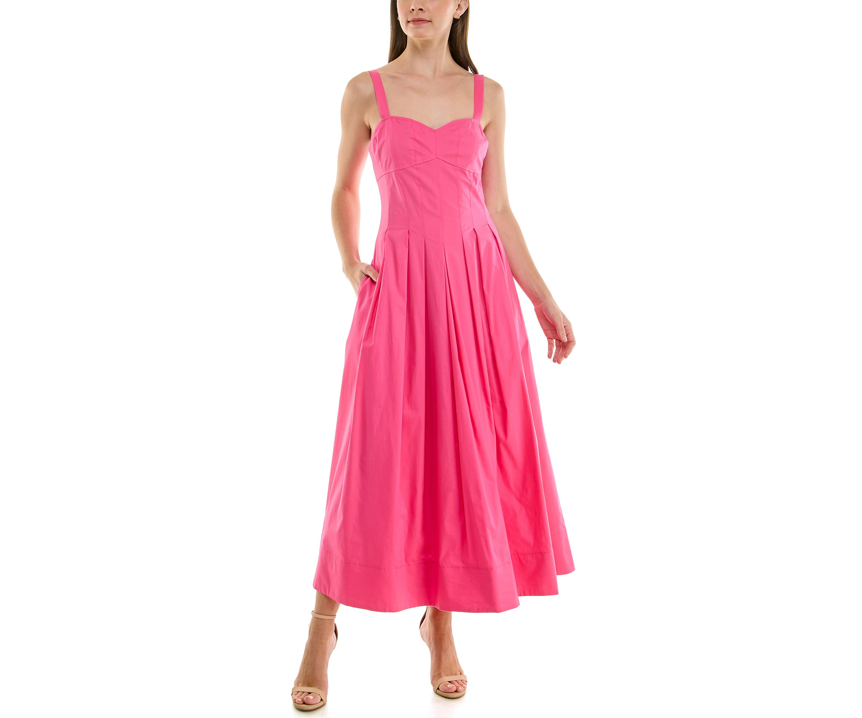 Womens Sleeveless Sweetheart Midi A-Line Dress