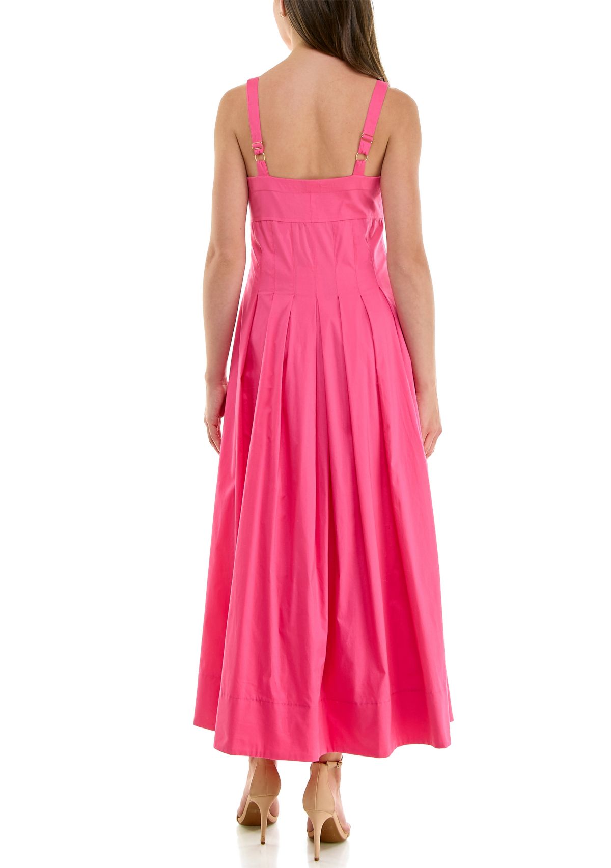 Womens Sleeveless Sweetheart Midi A-Line Dress
