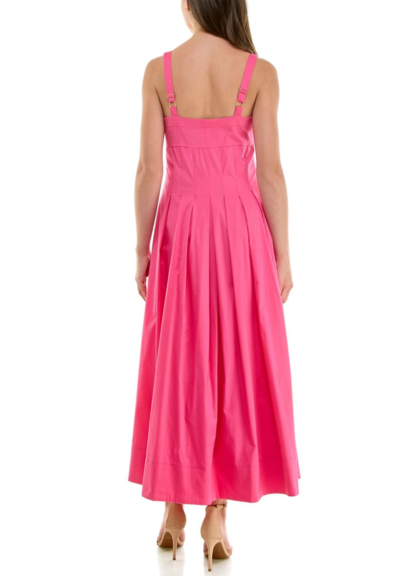 Womens Sleeveless Sweetheart Midi A-Line Dress