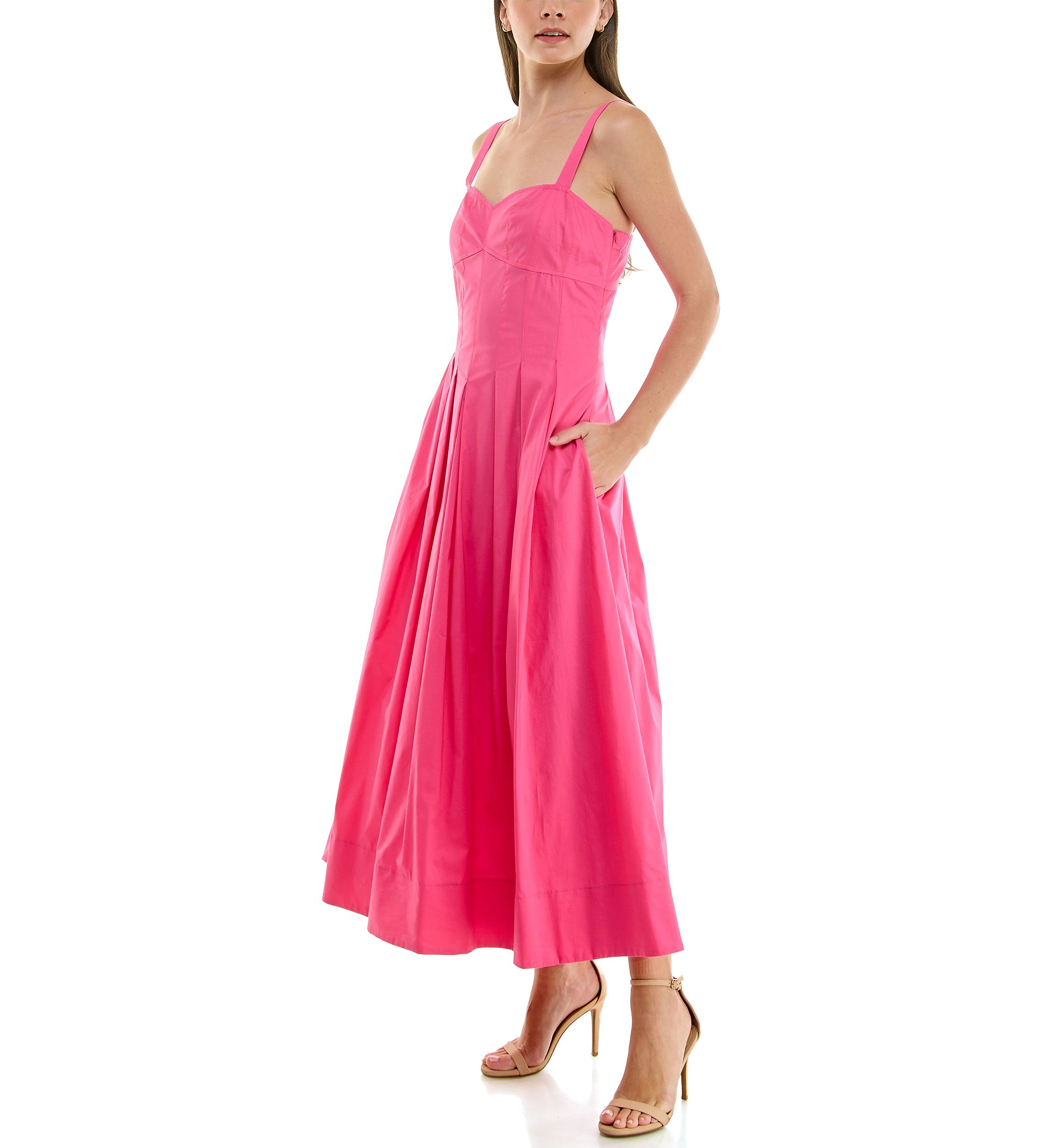 Womens Sleeveless Sweetheart Midi A-Line Dress