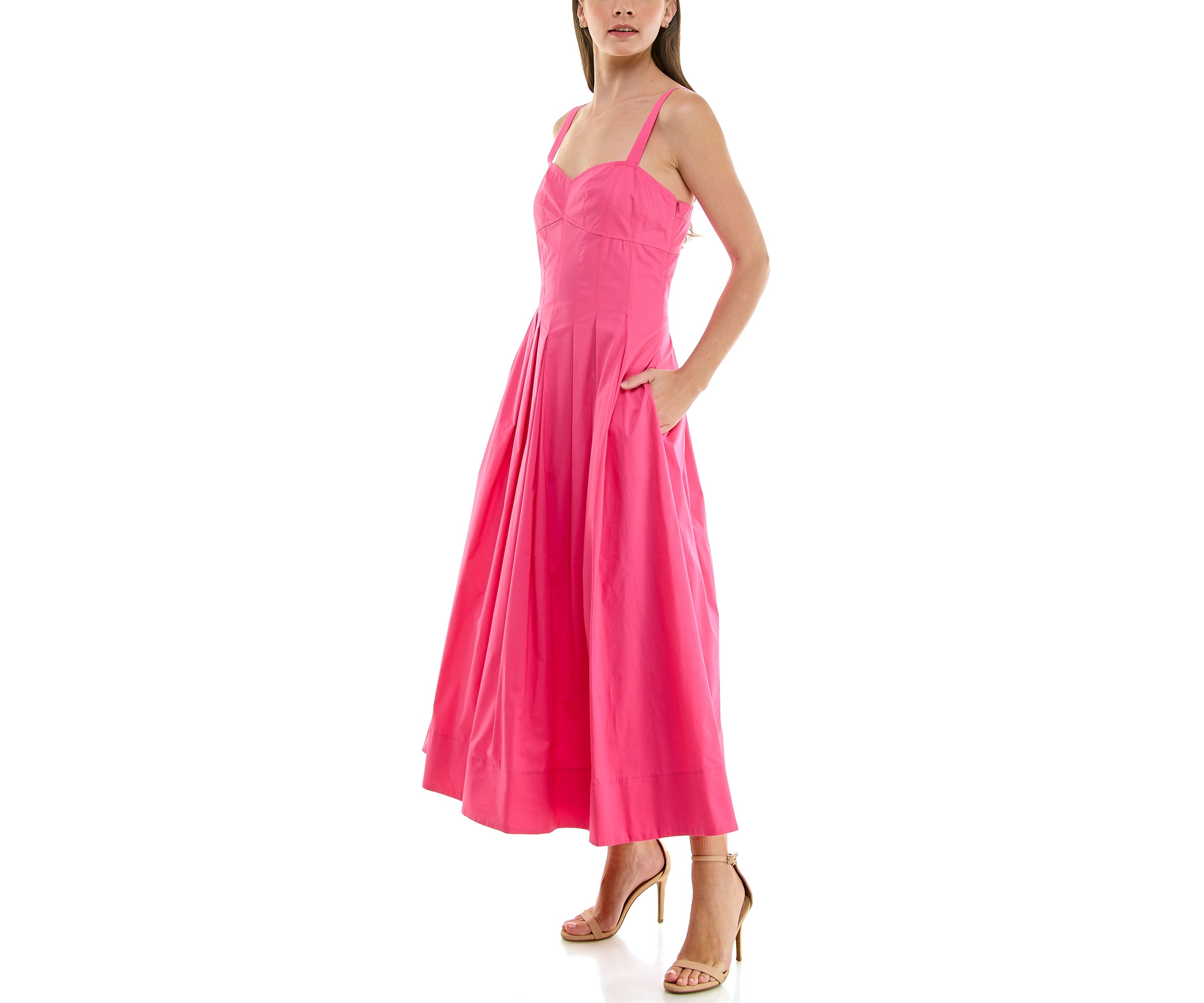 Womens Sleeveless Sweetheart Midi A-Line Dress
