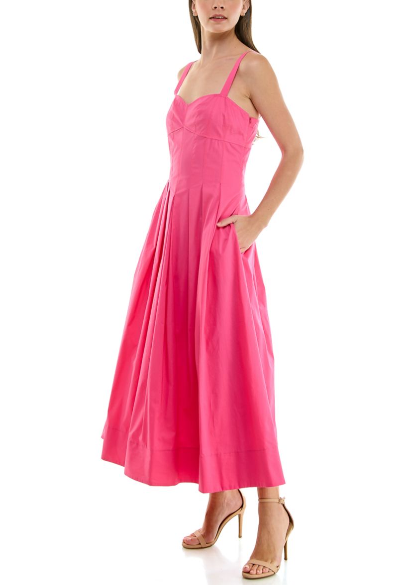 Womens Sleeveless Sweetheart Midi A-Line Dress