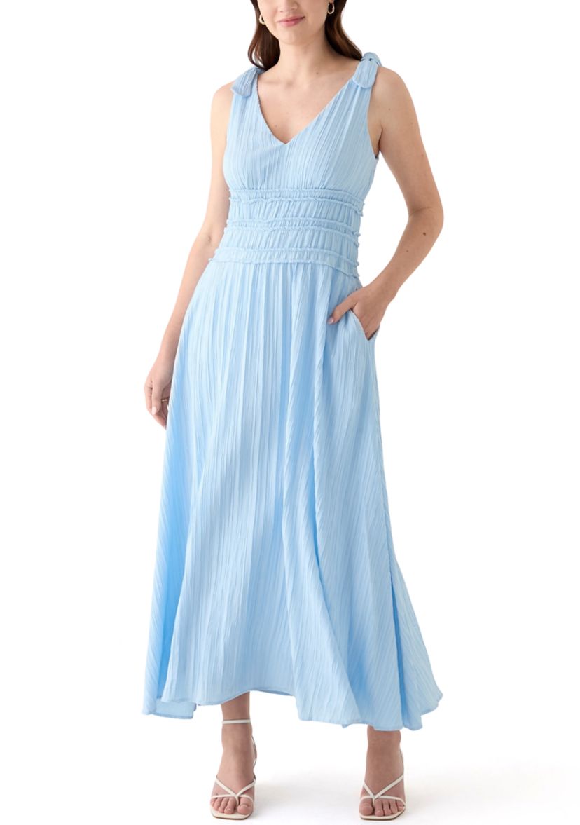 Womens Cinched Waist V Neck Dress
