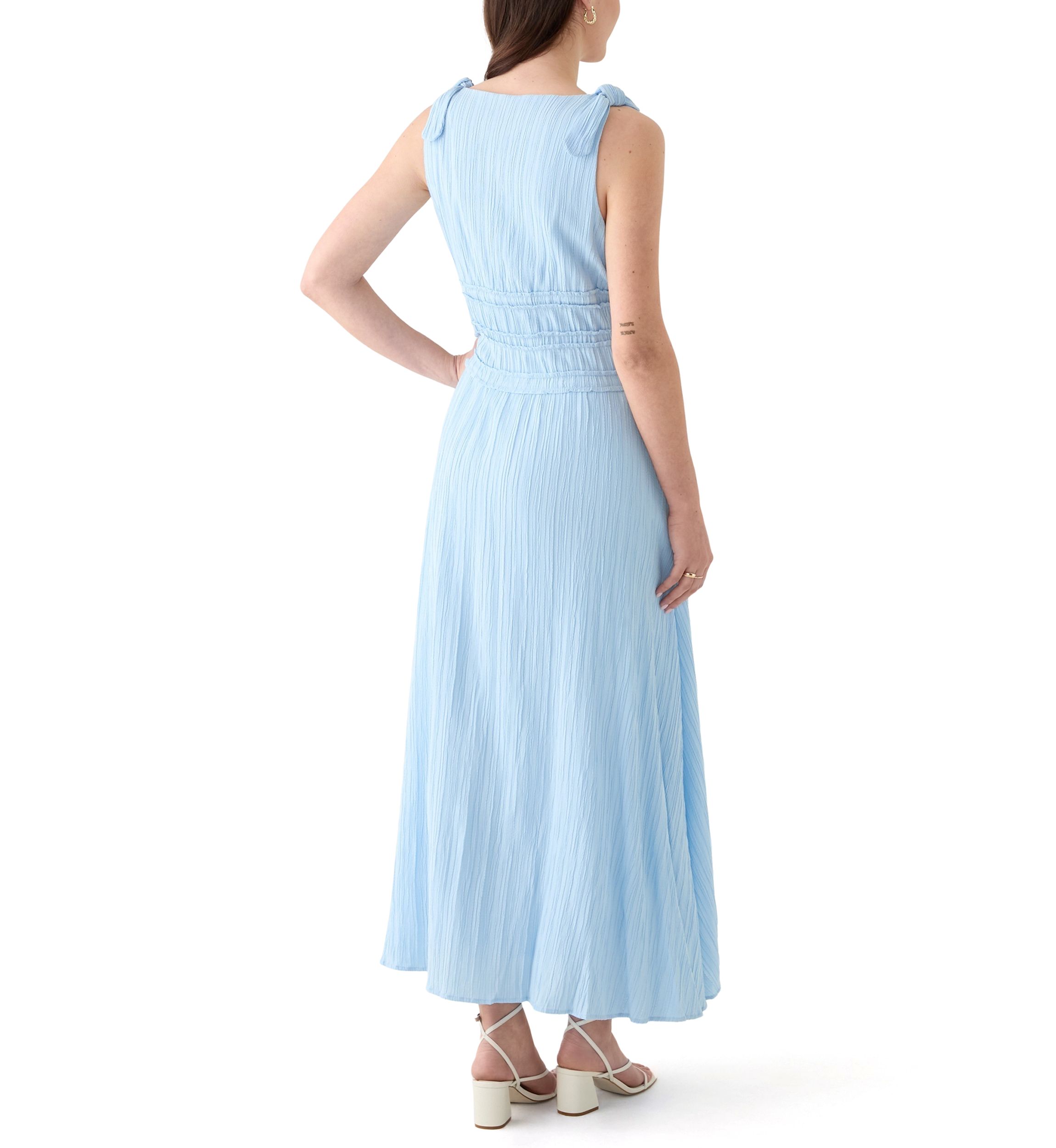 Womens Cinched Waist V Neck Dress