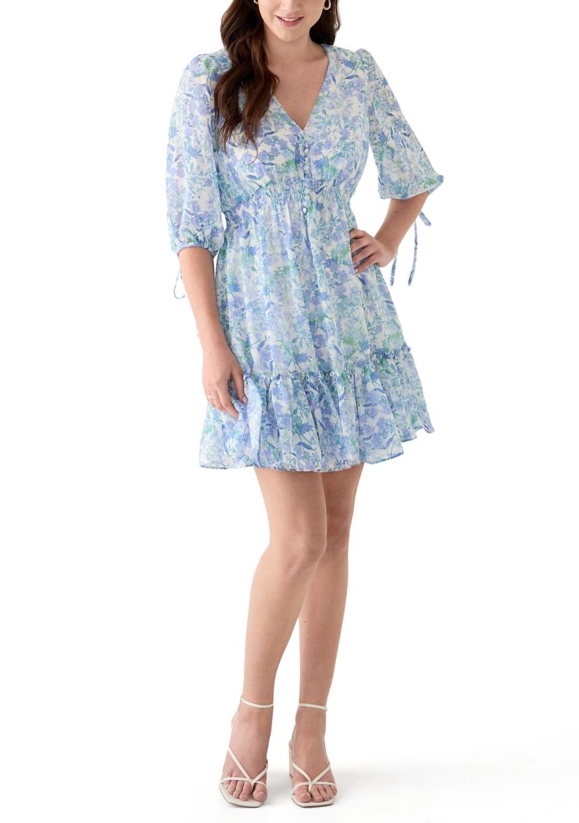 Womens Button Front Fit and Flare Mini Dress