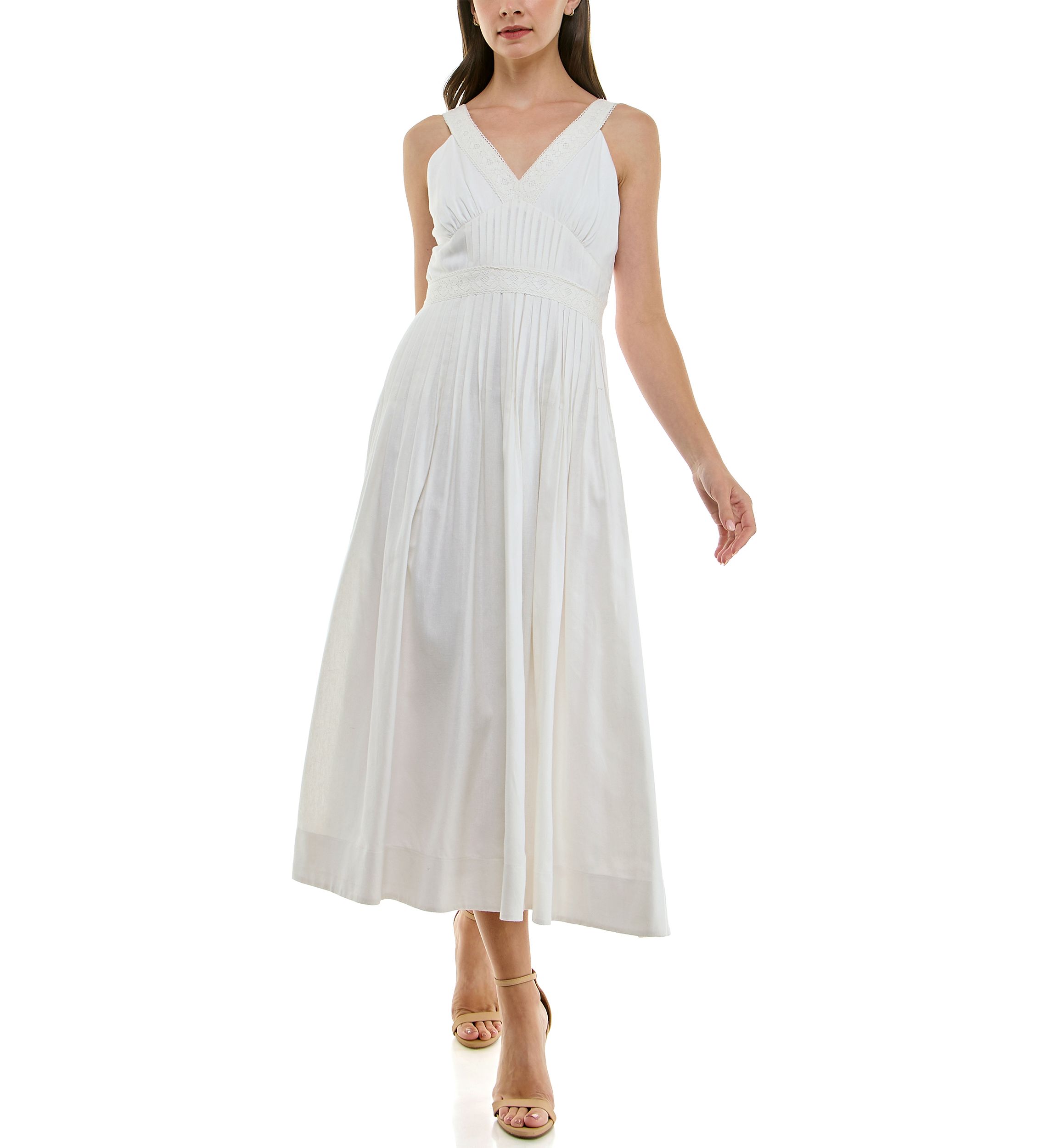 Womens V-Neck Pleated Dress