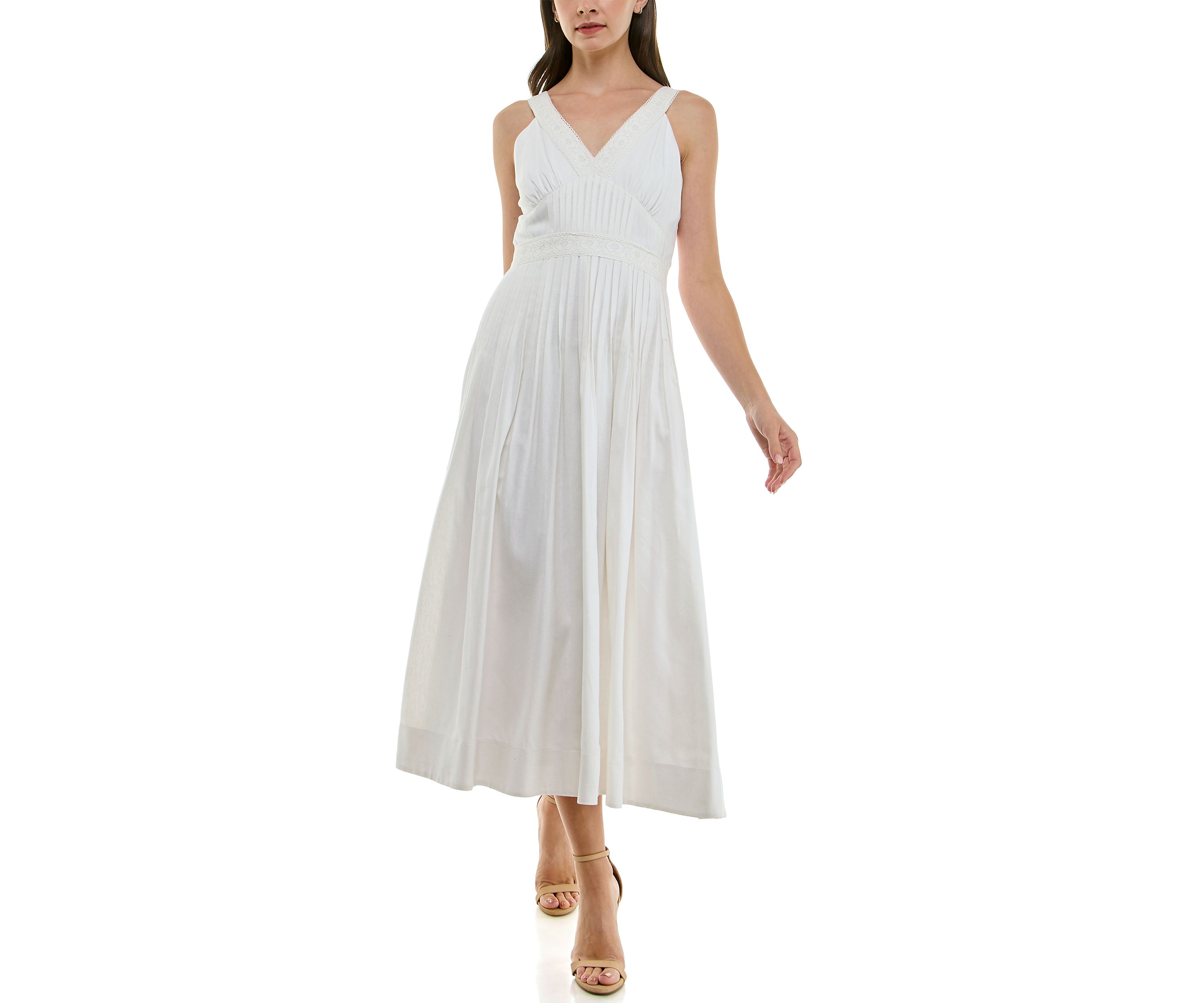 Womens V-Neck Pleated Dress